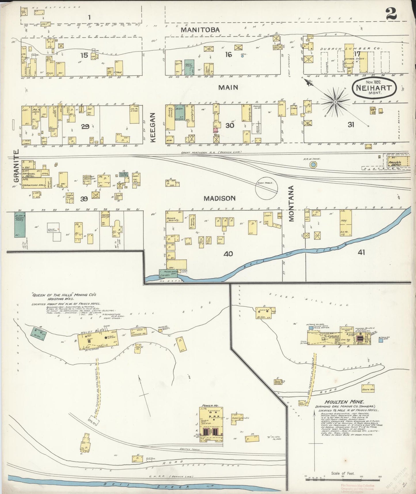 Sanborn Fire Insurance Map from Neihart, Cascade County, Montana (1892), Sheet #0002 - Complete Map Set gallery image, historic Sanborn map, vintage wall art, Montana Montana