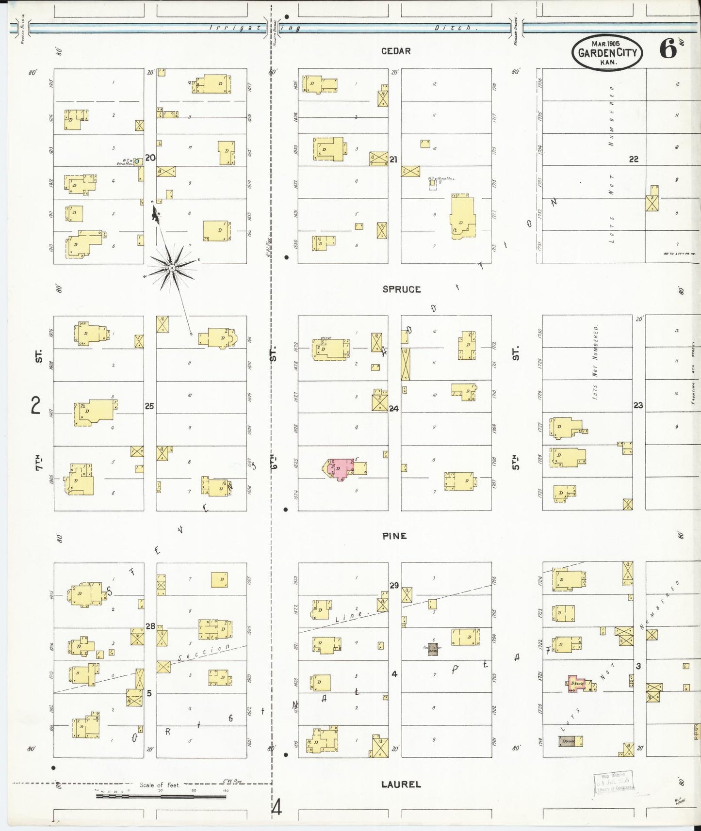 Sanborn Fire Insurance Map from Garden City, Finney County, Kansas (1905), Sheet #0006 - Historic Sanborn Fire Insurance Map Print, vintage old map wall art, antique decor, genealogy gift, Kansas Kansas map