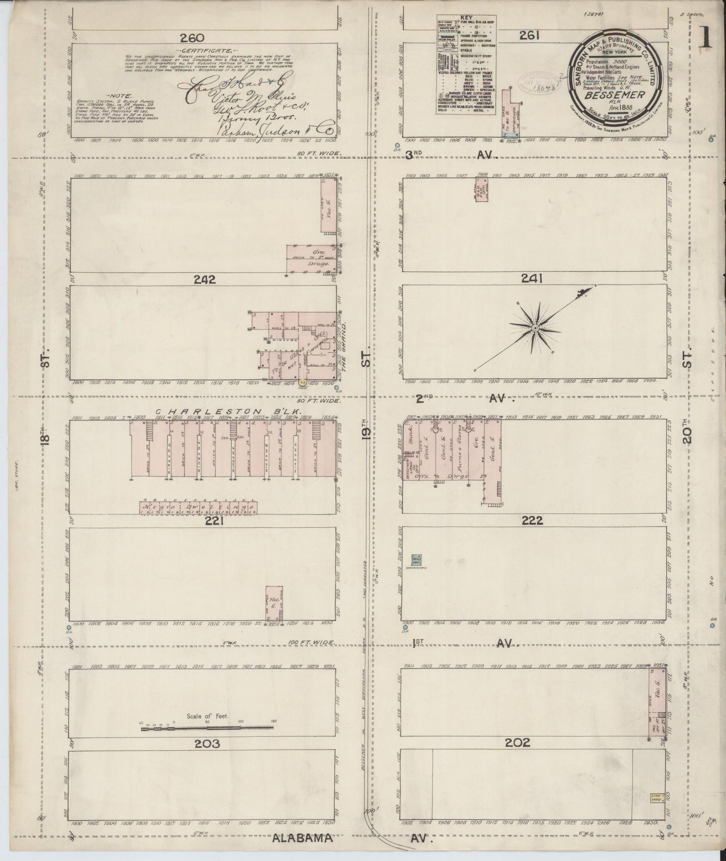 Sanborn Fire Insurance Map from Bessemer, Jefferson County, Alabama. (1888) – Historic Sanborn Fire Insurance Map Print