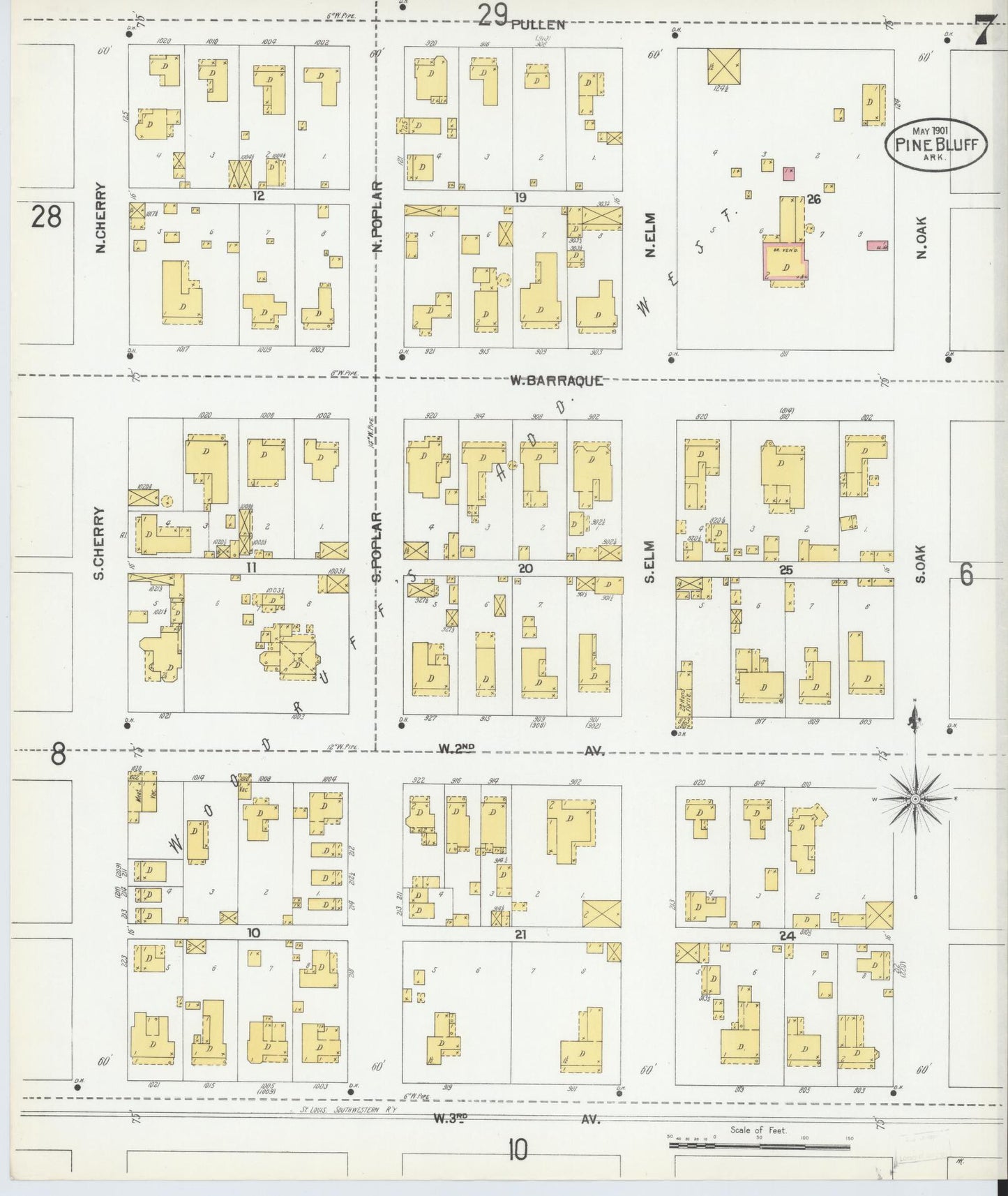 Sanborn Fire Insurance Map from Pine Bluff, Jefferson County, Arkansas (1901), Sheet #0007 - Historic Sanborn Fire Insurance Map Print, vintage old map wall art, antique decor, genealogy gift, Arkansas Arkansas map
