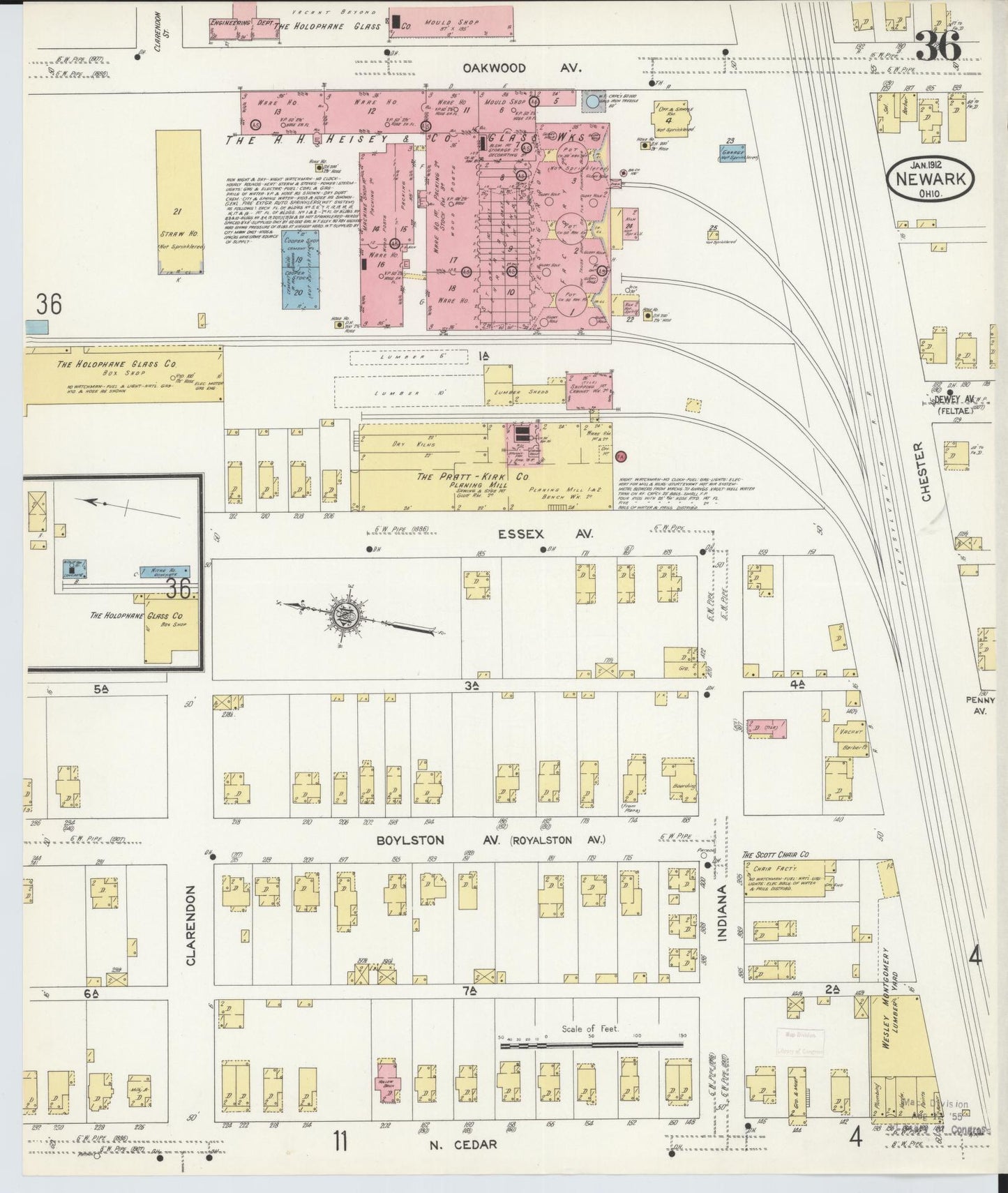 Sanborn Fire Insurance Map from Newark, Licking County, Ohio (1912), Sheet #0036 - Historic Sanborn Fire Insurance Map Print, vintage old map wall art, antique decor, genealogy gift, Ohio Ohio map