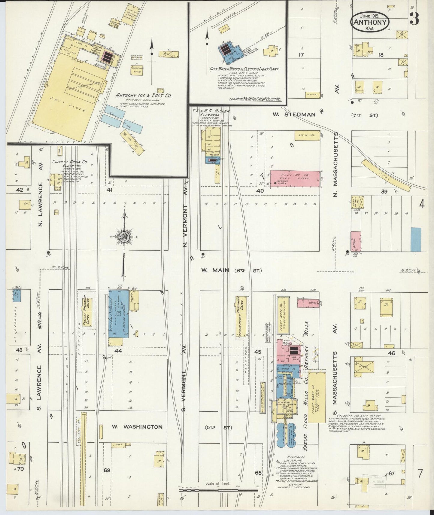 Sanborn Fire Insurance Map from Anthony, Harper County, Kansas (1915), Sheet #0003 - Historic Sanborn Fire Insurance Map Print, vintage old map wall art, antique decor, genealogy gift, Kansas Kansas map