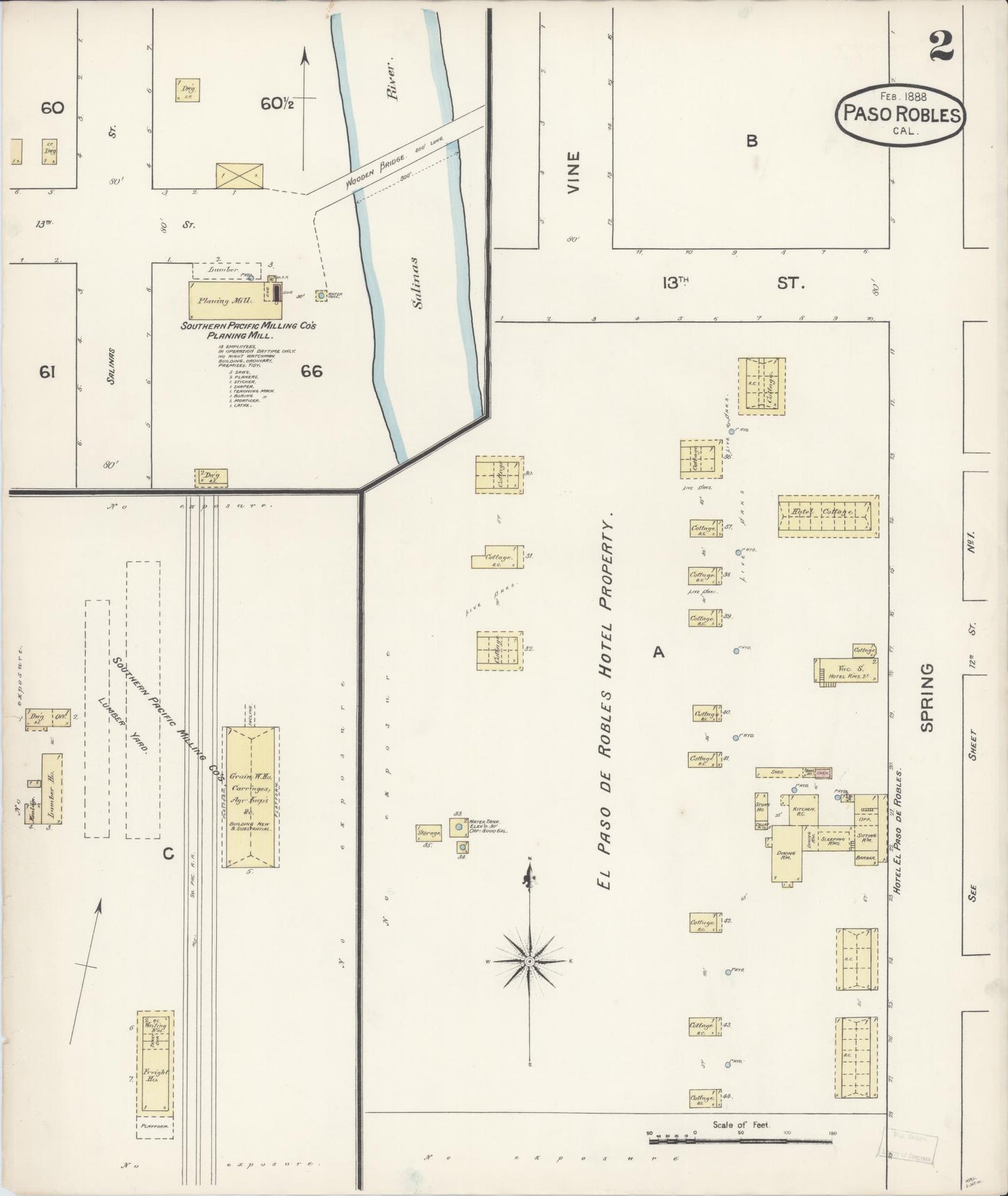 Sanborn Fire Insurance Map from Paso Robles, San Luis Obispo County, California (1888), Sheet #0002 - Complete Map Set gallery image, historic Sanborn map, vintage wall art, California California