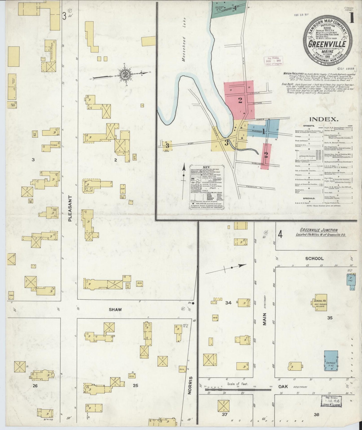 Sanborn Fire Insurance Map from Greenville, Piscataquis County, Maine (1911), Sheet #0001 - Historic Sanborn Fire Insurance Map Print, vintage old map wall art, antique decor, genealogy gift, Maine Maine map