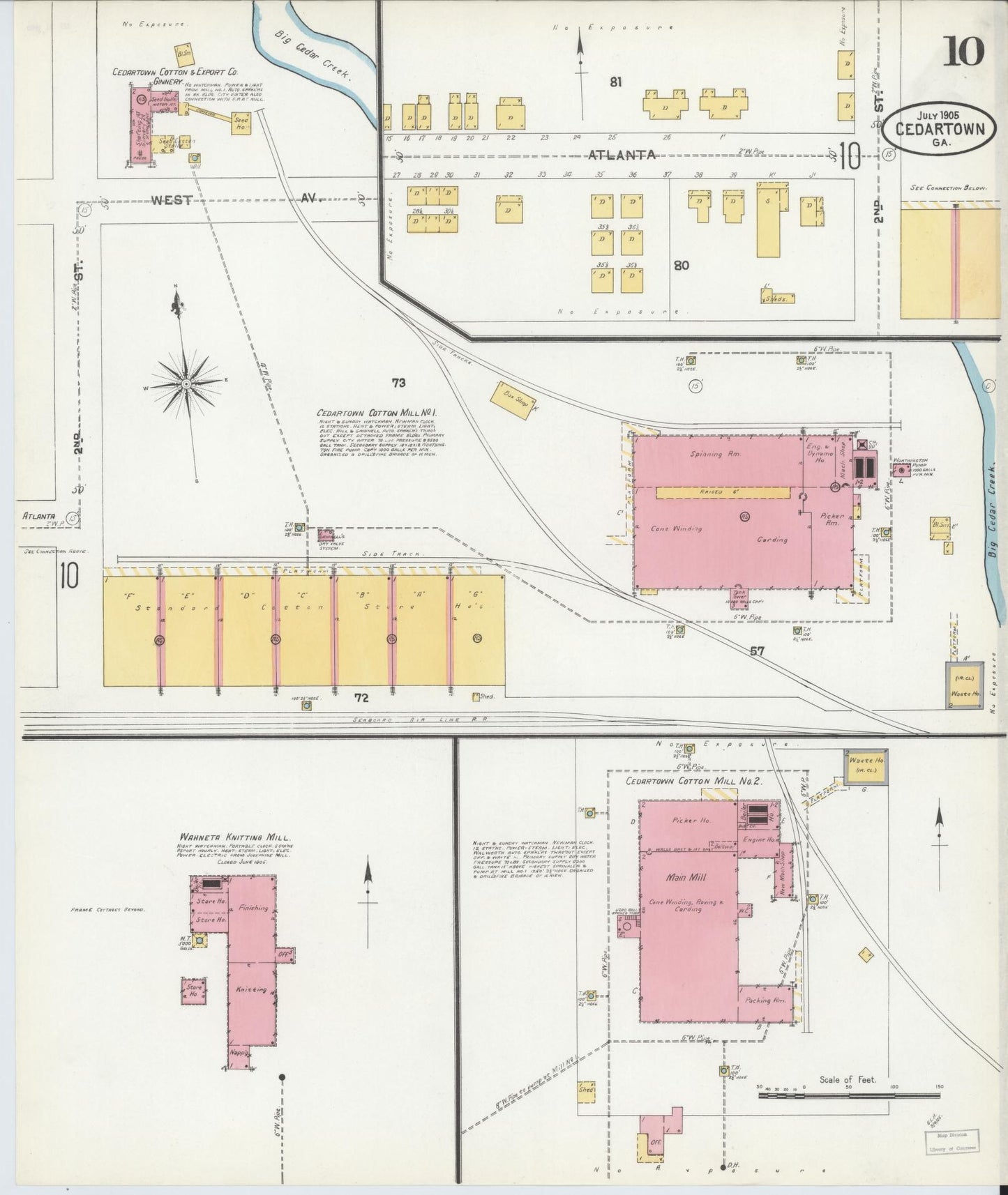 Sanborn Fire Insurance Map from Cedartown, Polk County, Georgia (1905), Sheet #0010 - Historic Sanborn Fire Insurance Map Print, vintage old map wall art, antique decor, genealogy gift, Georgia Georgia map