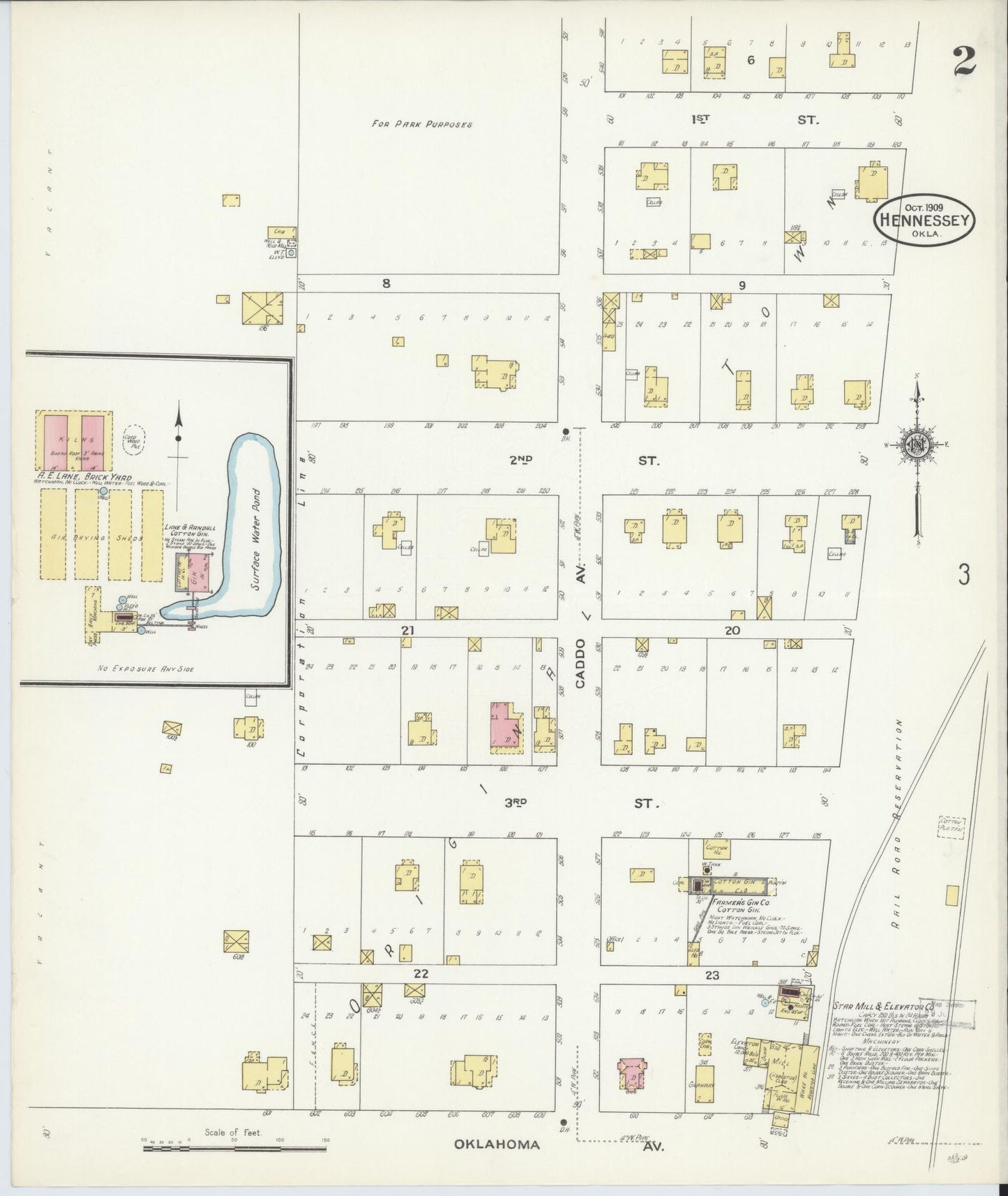 Sanborn Fire Insurance Map from Hennessey, Kingfisher County, Oklahoma (1909), Sheet #0002 - Historic Sanborn Fire Insurance Map Print, vintage old map wall art, antique decor, genealogy gift, Oklahoma Oklahoma map