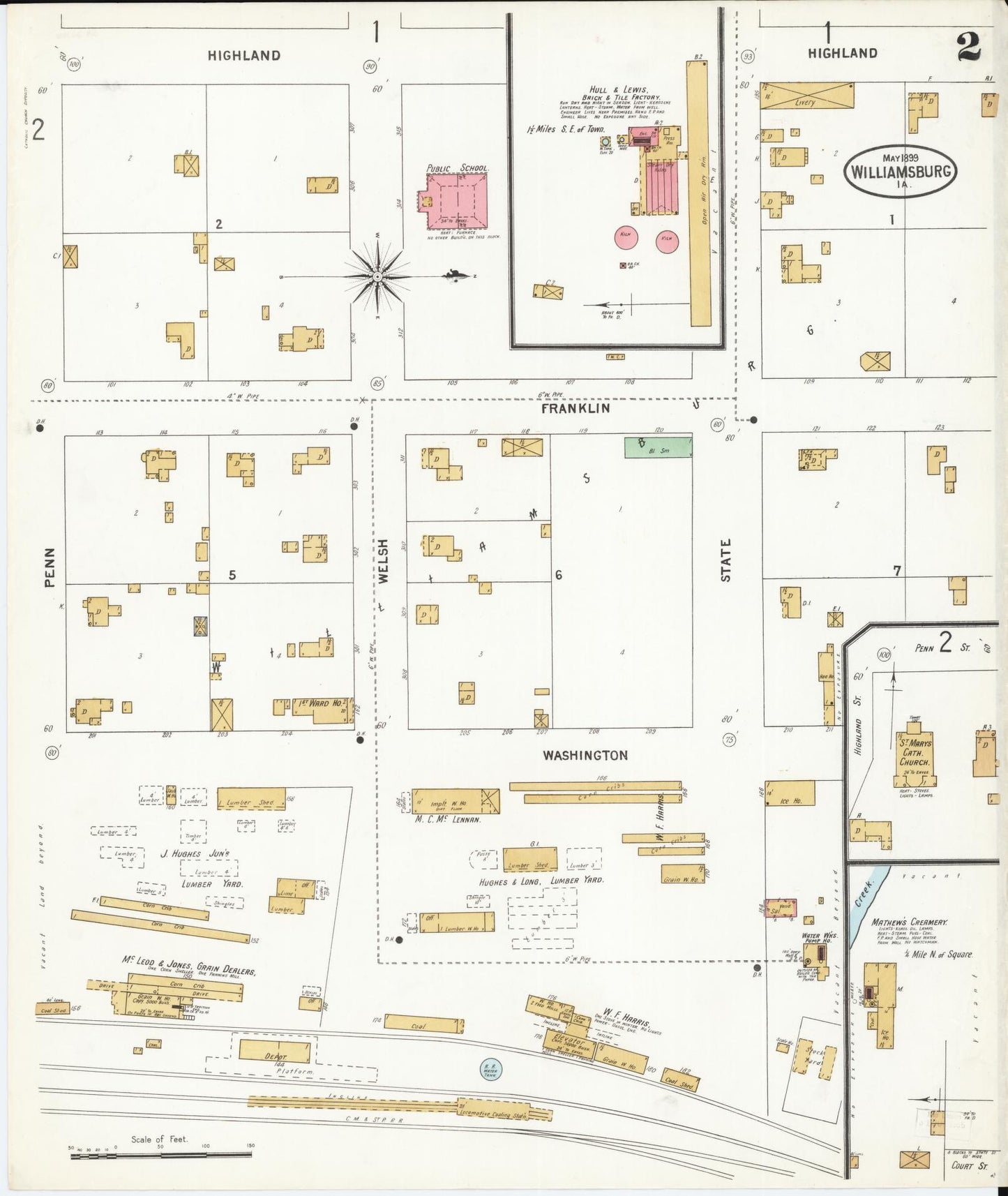 Sanborn Fire Insurance Map from Williamsburg, Iowa County, Iowa (1899), Sheet #0002 - Historic Sanborn Fire Insurance Map Print