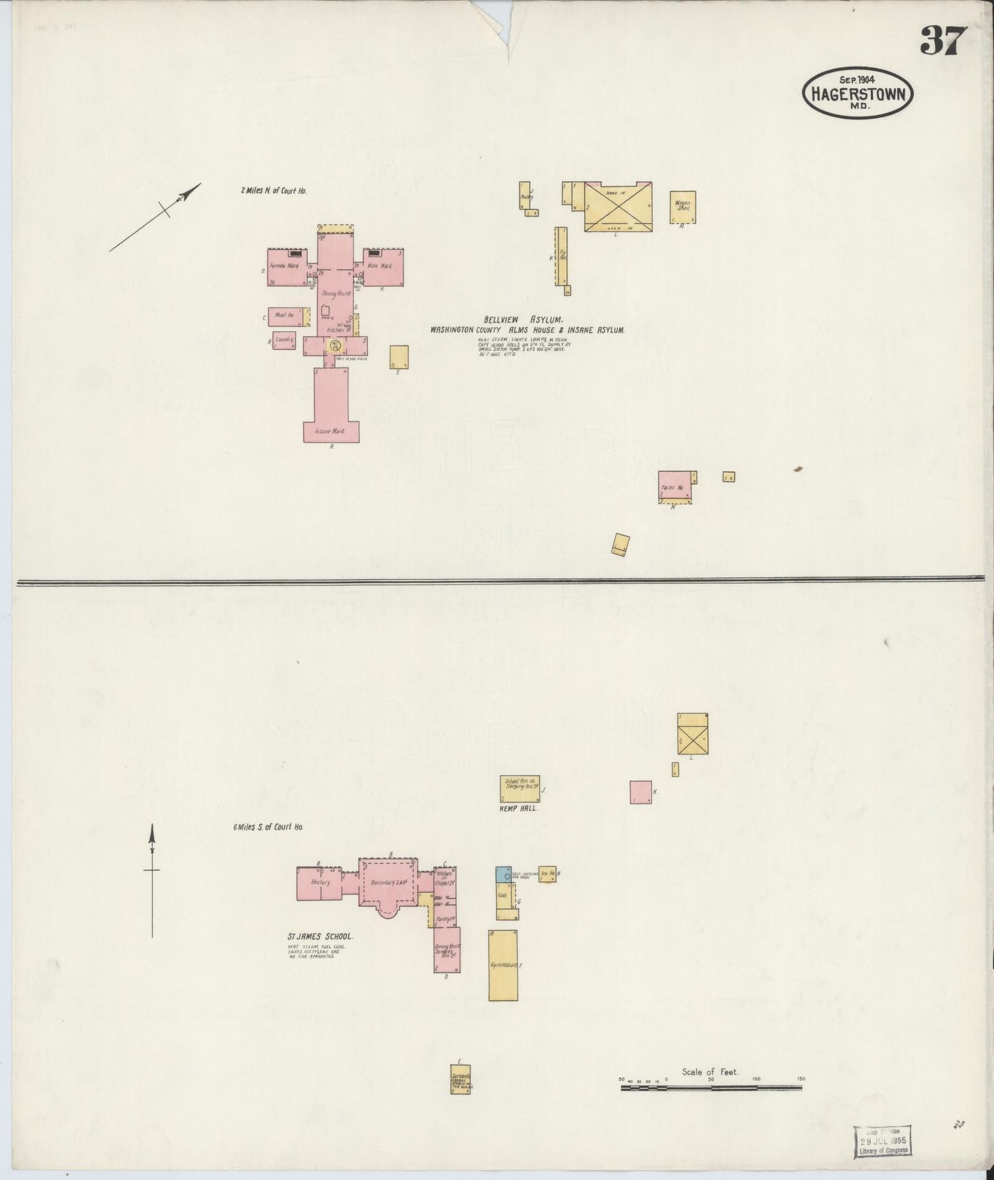 Washington, Maryland - 1904 - Sanborn Fire Insurance Map, Sheet #0037 - Historic Sanborn Fire Insurance Map Print, Washington Maryland 1904 0037 vintage old map wall art