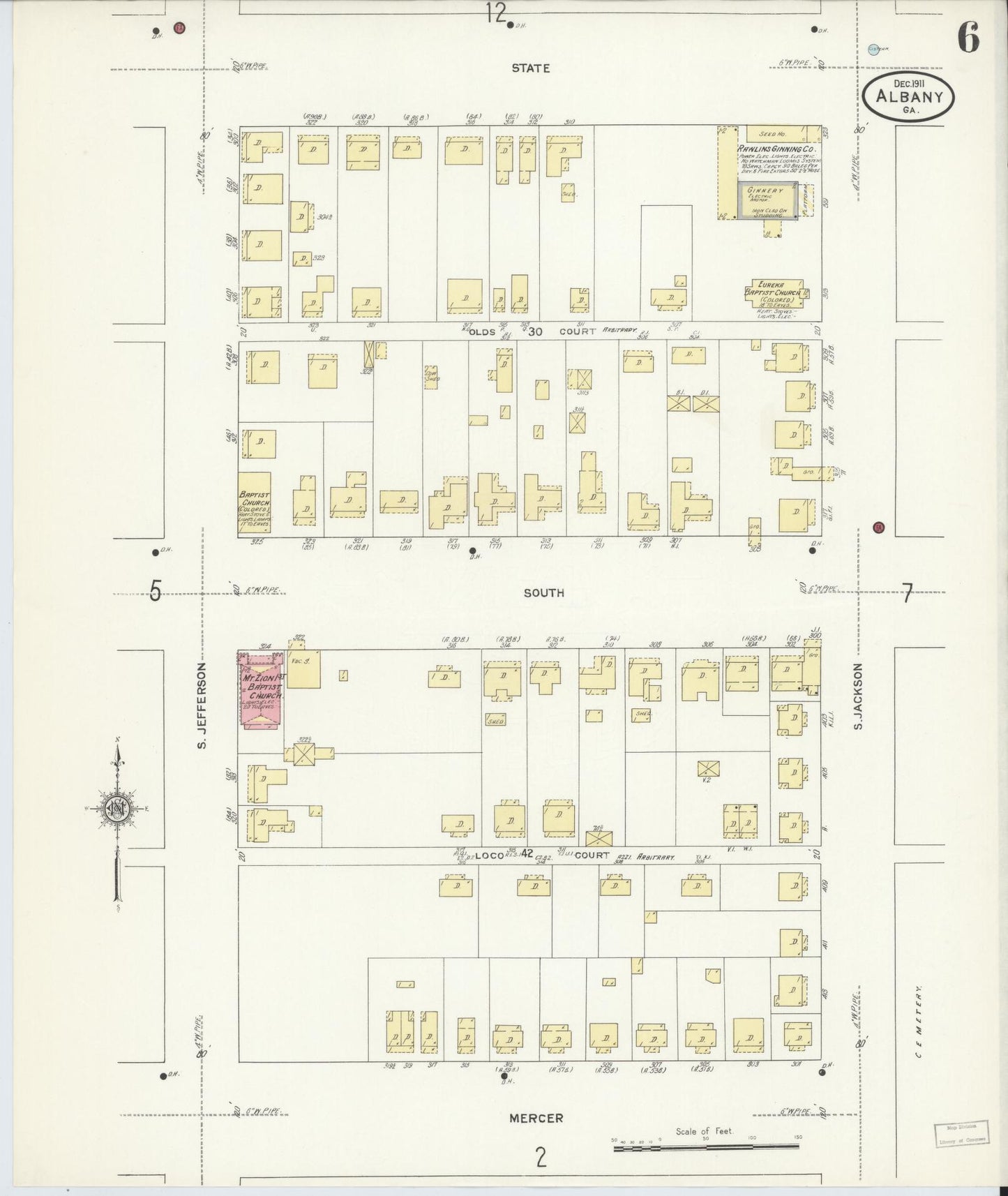 Sanborn Fire Insurance Map from Albany, Dougherty County, Georgia (1911), Sheet #0006 - Historic Sanborn Fire Insurance Map Print, vintage old map wall art, antique decor, genealogy gift, Georgia Georgia map