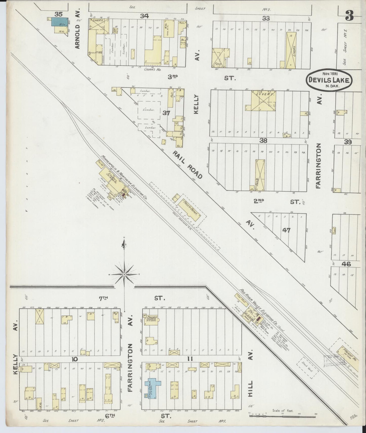 Sanborn Fire Insurance Map from Devils Lake, Ramsey County, North Dakota (1891), Sheet #0003 - Historic Sanborn Fire Insurance Map Print, vintage old map wall art, antique decor, genealogy gift, North Dakota North Dakota map