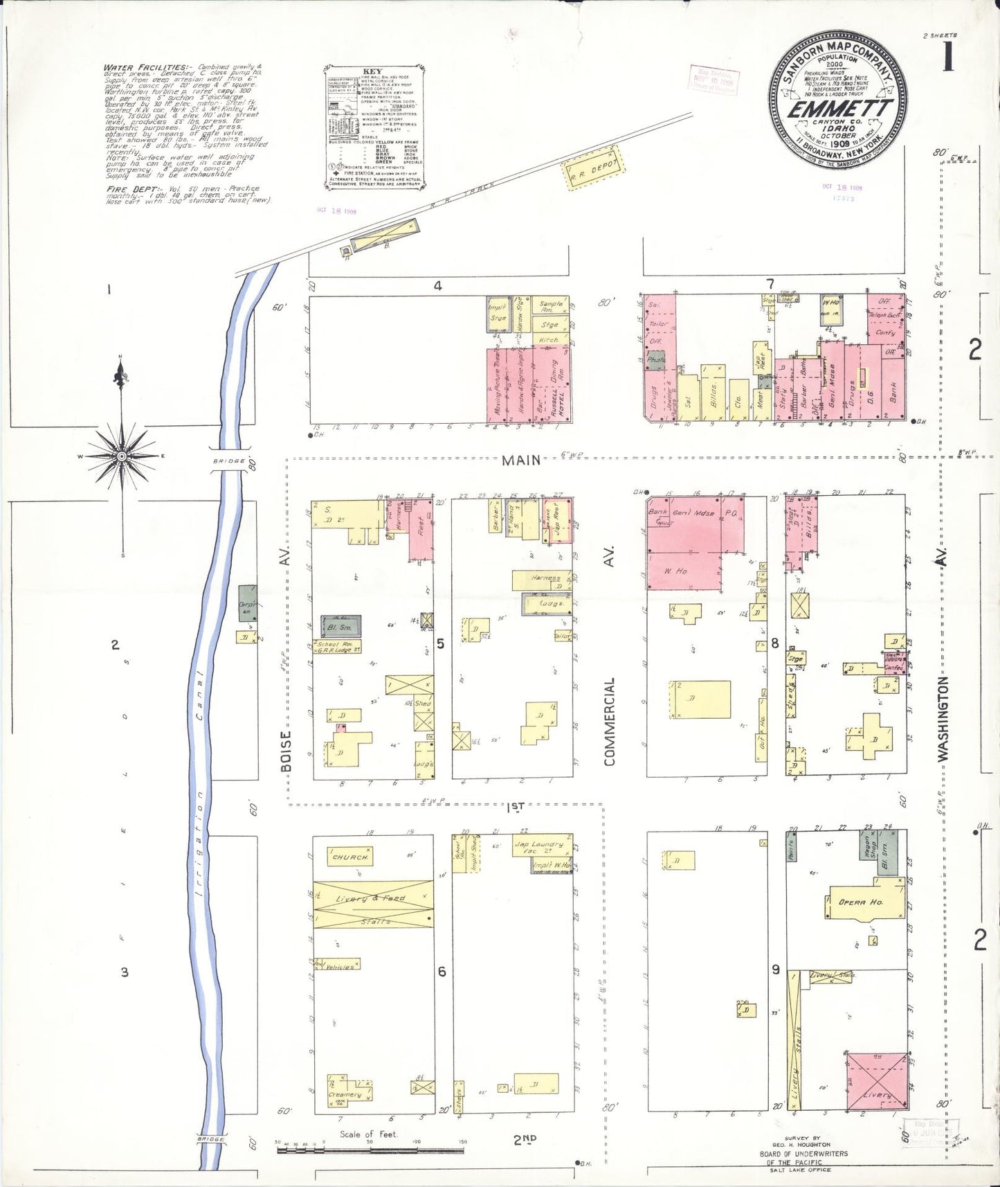 Sanborn Fire Insurance Map from Emmett, Gem County, Idaho (1909), Sheet #0001 - Historic Sanborn Fire Insurance Map Print, vintage old map wall art, antique decor, genealogy gift, Idaho Idaho map