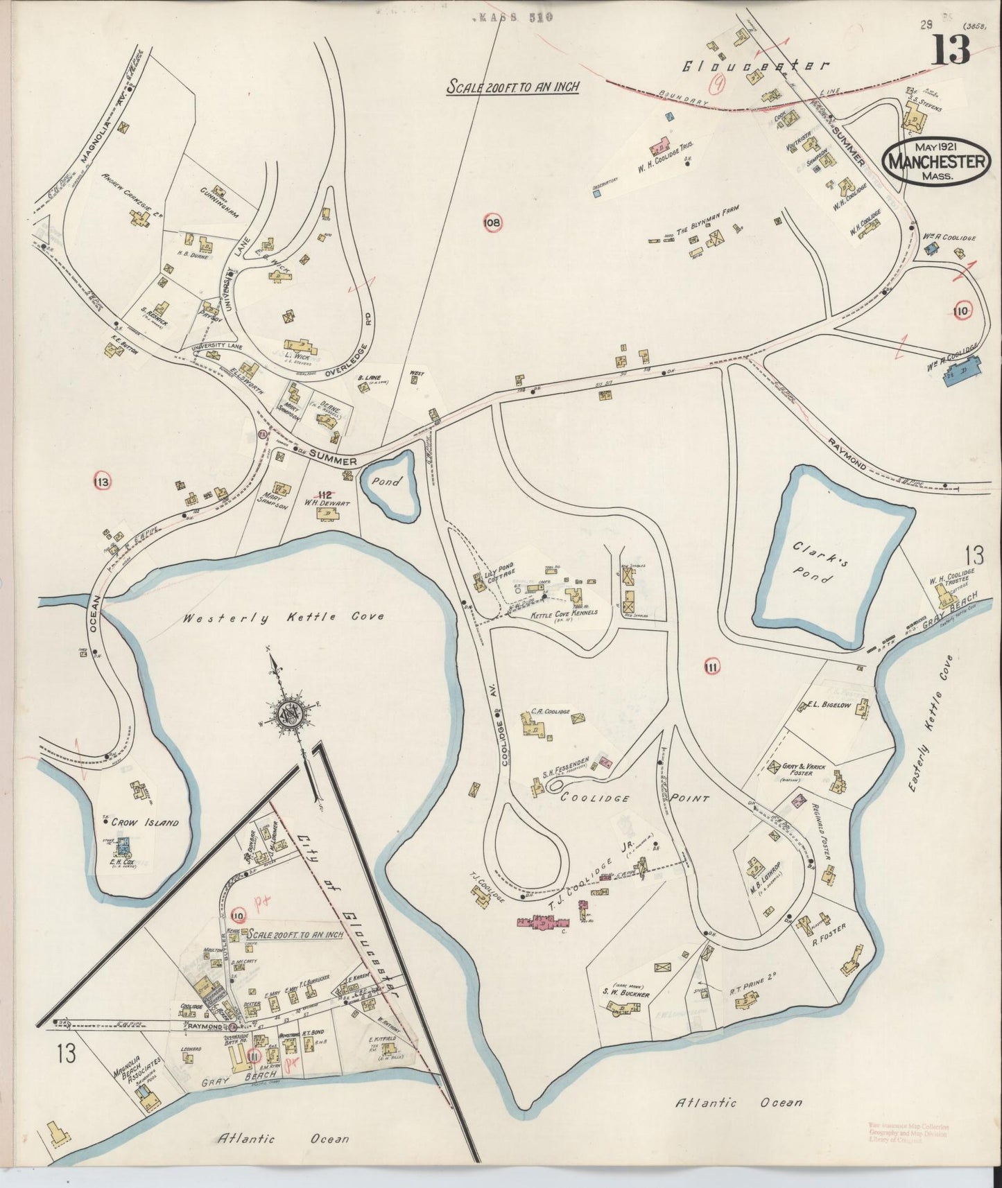 Sanborn Fire Insurance Map from Manchester, Essex County, Massachusetts (1941), Sheet #0013 - Historic Sanborn Fire Insurance Map Print, vintage old map wall art, antique decor, genealogy gift, Massachusetts Massachusetts map