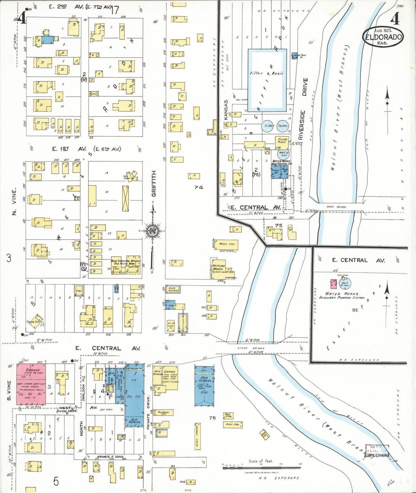 Sanborn Fire Insurance Map from El Dorado, Butler County, Kansas (1923), Sheet #0004 - Historic Sanborn Fire Insurance Map Print, vintage old map wall art, antique decor, genealogy gift, Kansas Kansas map
