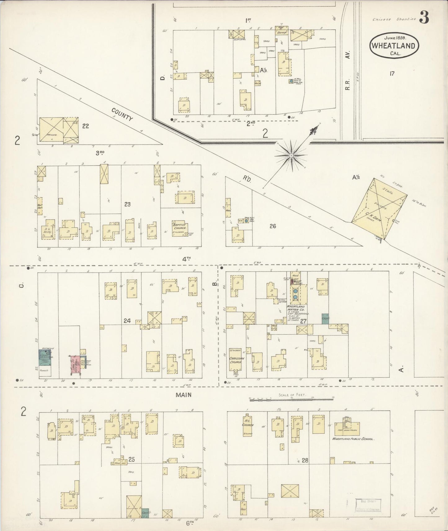 Sanborn Fire Insurance Map from Wheatland, Yuba County, California (1899), Sheet #0003 - Complete Map Set gallery image, historic Sanborn map, vintage wall art, California California