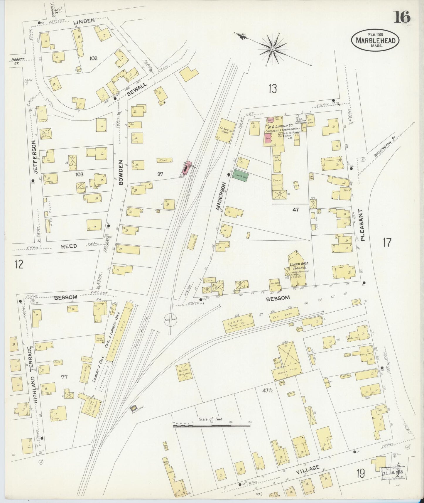 Sanborn Fire Insurance Map from Marblehead, Essex County, Massachusetts (1908), Sheet #0016 - Historic Sanborn Fire Insurance Map Print, vintage old map wall art, antique decor, genealogy gift, Massachusetts Massachusetts map
