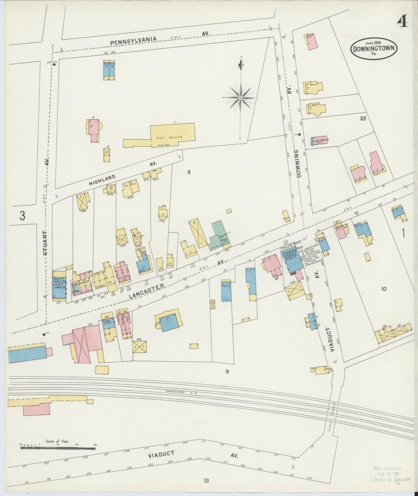 Sanborn Fire Insurance Map from Downingtown, Chester County, Pennsylvania (1898), Sheet #0004 - Historic Sanborn Fire Insurance Map Print, vintage old map wall art, antique decor, genealogy gift, Pennsylvania Pennsylvania map