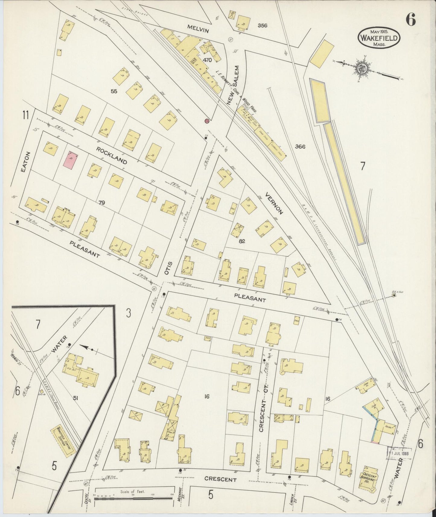 Sanborn Fire Insurance Map from Wakefield, Middlesex County, Massachusetts (1915), Sheet #0006 - Historic Sanborn Fire Insurance Map Print, vintage old map wall art, antique decor, genealogy gift, Massachusetts Massachusetts map