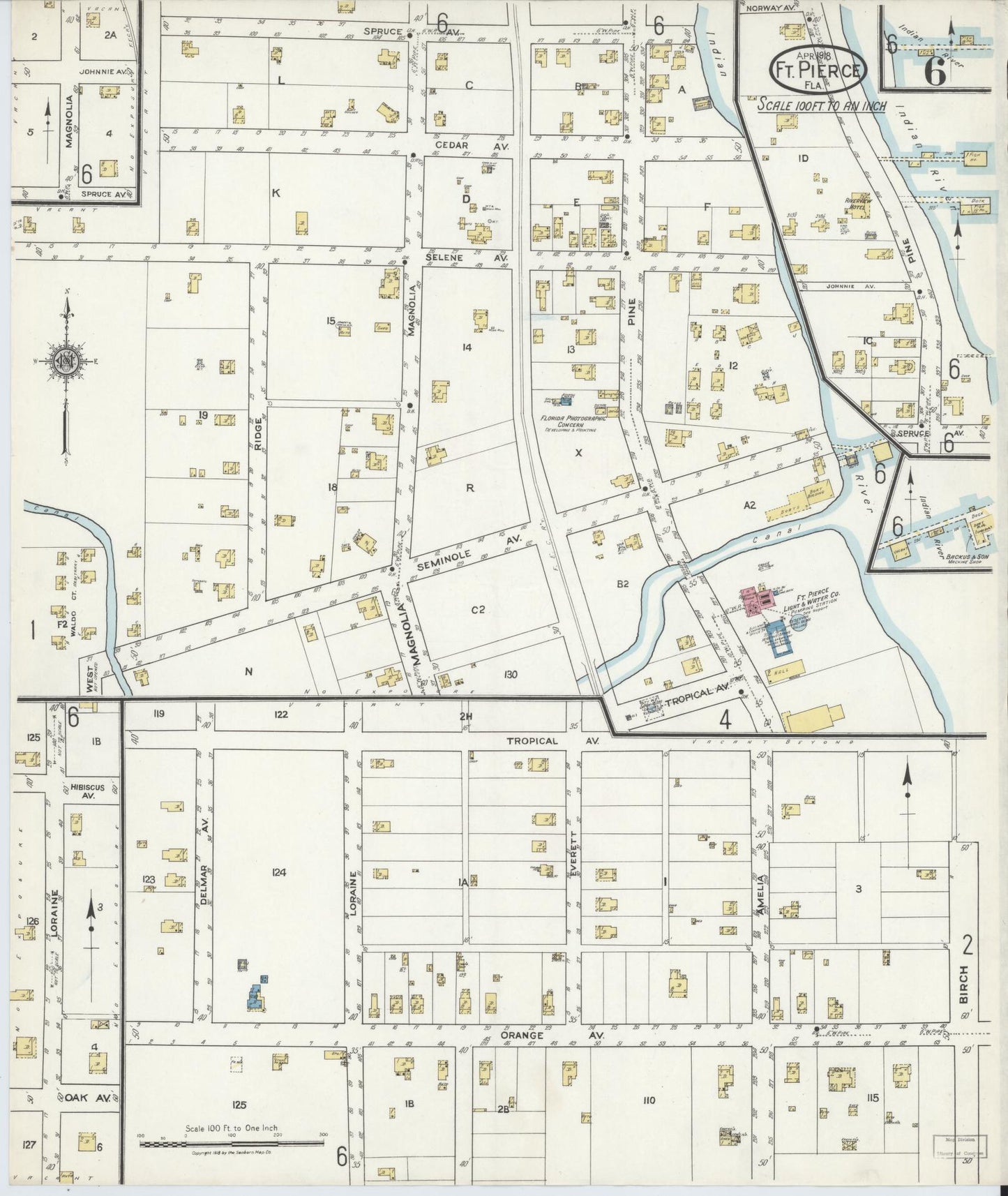 Sanborn Fire Insurance Map from Fort Pierce, St Lucie County, Florida (1918), Sheet #0006 - Complete Map Set gallery image, historic Sanborn map, vintage wall art, Florida Florida