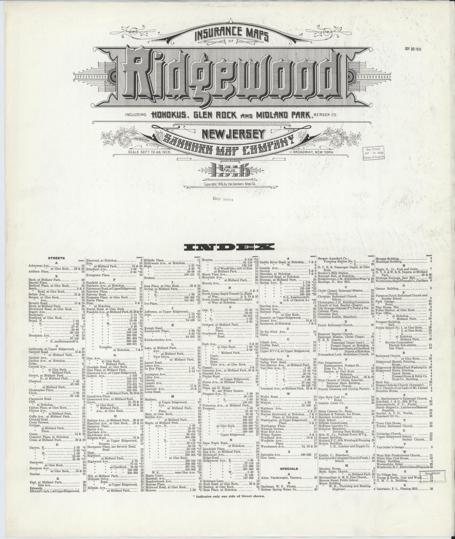 Sanborn Fire Insurance Map from Ridgewood, Bergen County, New Jersey. (1916) – Historic Sanborn Fire Insurance Map Print