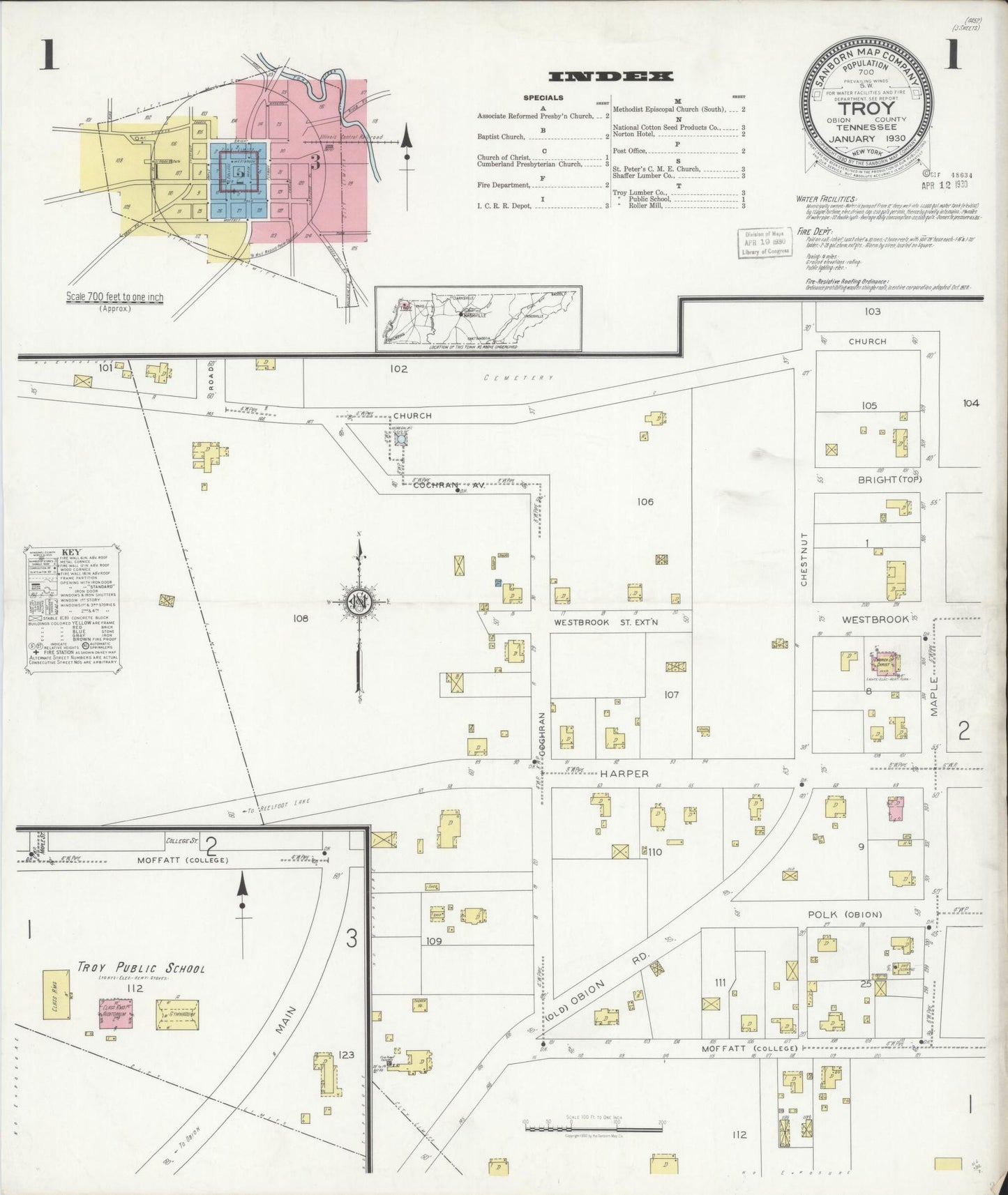 Sanborn Fire Insurance Map from Troy, Obion County, Tennessee. (1930) – Historic Sanborn Fire Insurance Map Print