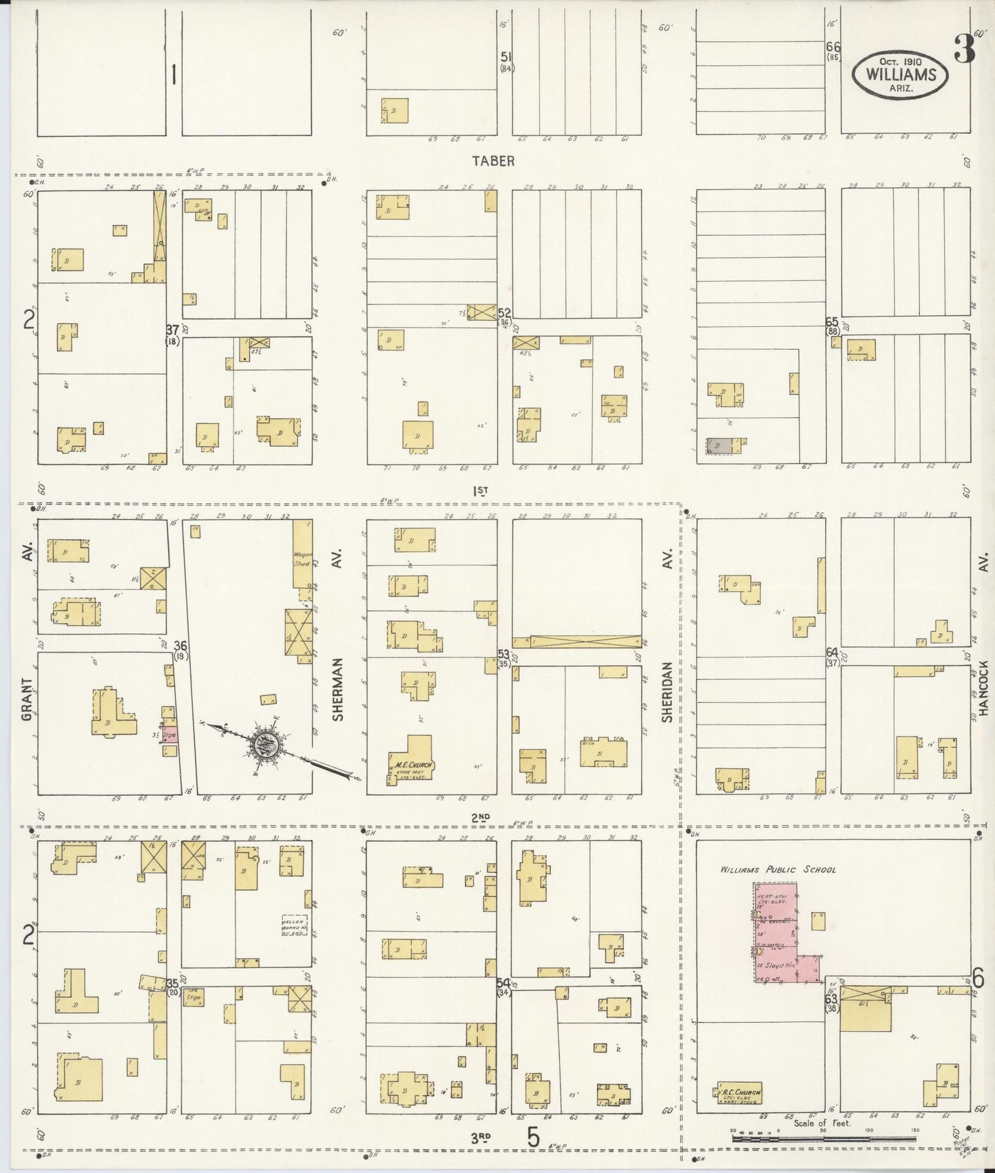 Sanborn Fire Insurance Map from Williams, Coconino County, Arizona (1910), Sheet #0003 - Historic Sanborn Fire Insurance Map Print, vintage old map wall art, antique decor, genealogy gift, Arizona Arizona map
