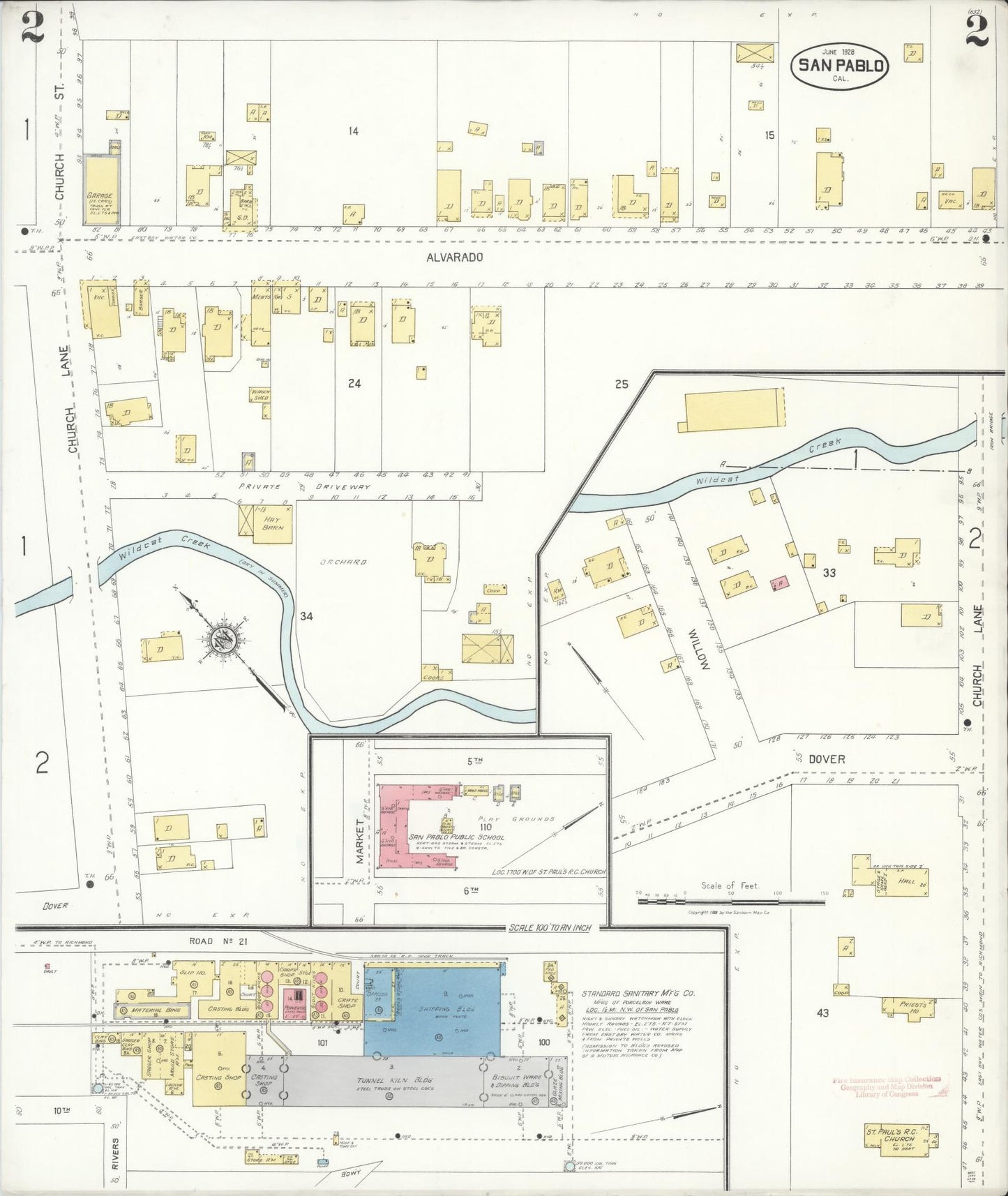 Sanborn Fire Insurance Map from San Pablo, Contra Casta County, California (1928), Sheet #0002 - Complete Map Set gallery image, historic Sanborn map, vintage wall art, California California