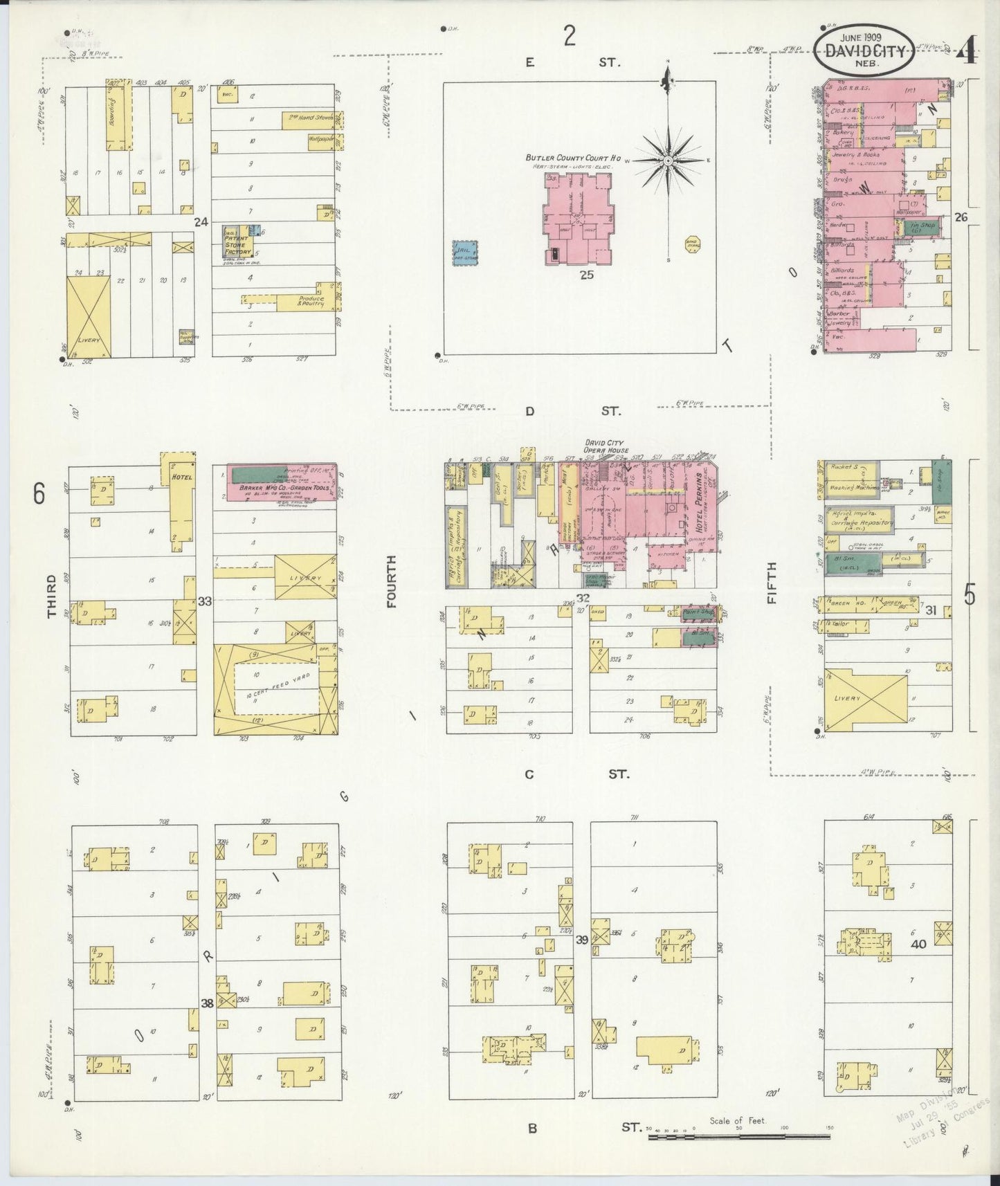 Sanborn Fire Insurance Map from David City, Butler County, Nebraska (1909), Sheet #0004 - Historic Sanborn Fire Insurance Map Print, vintage old map wall art, antique decor, genealogy gift, Nebraska Nebraska map