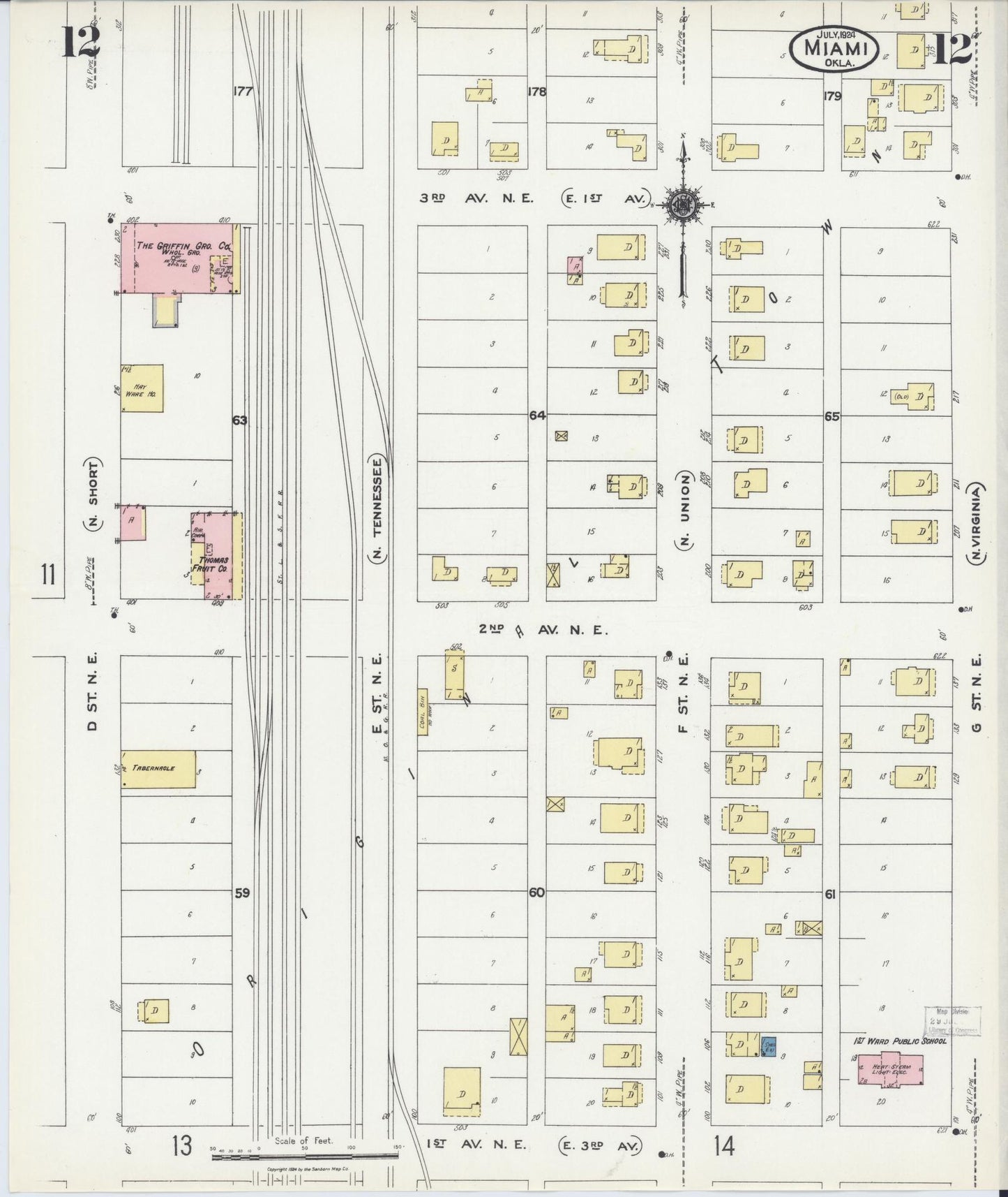Sanborn Fire Insurance Map from Miami, Ottawa County, Oklahoma (1924), Sheet #0012 - Historic Sanborn Fire Insurance Map Print, vintage old map wall art, antique decor, genealogy gift, Oklahoma Oklahoma map