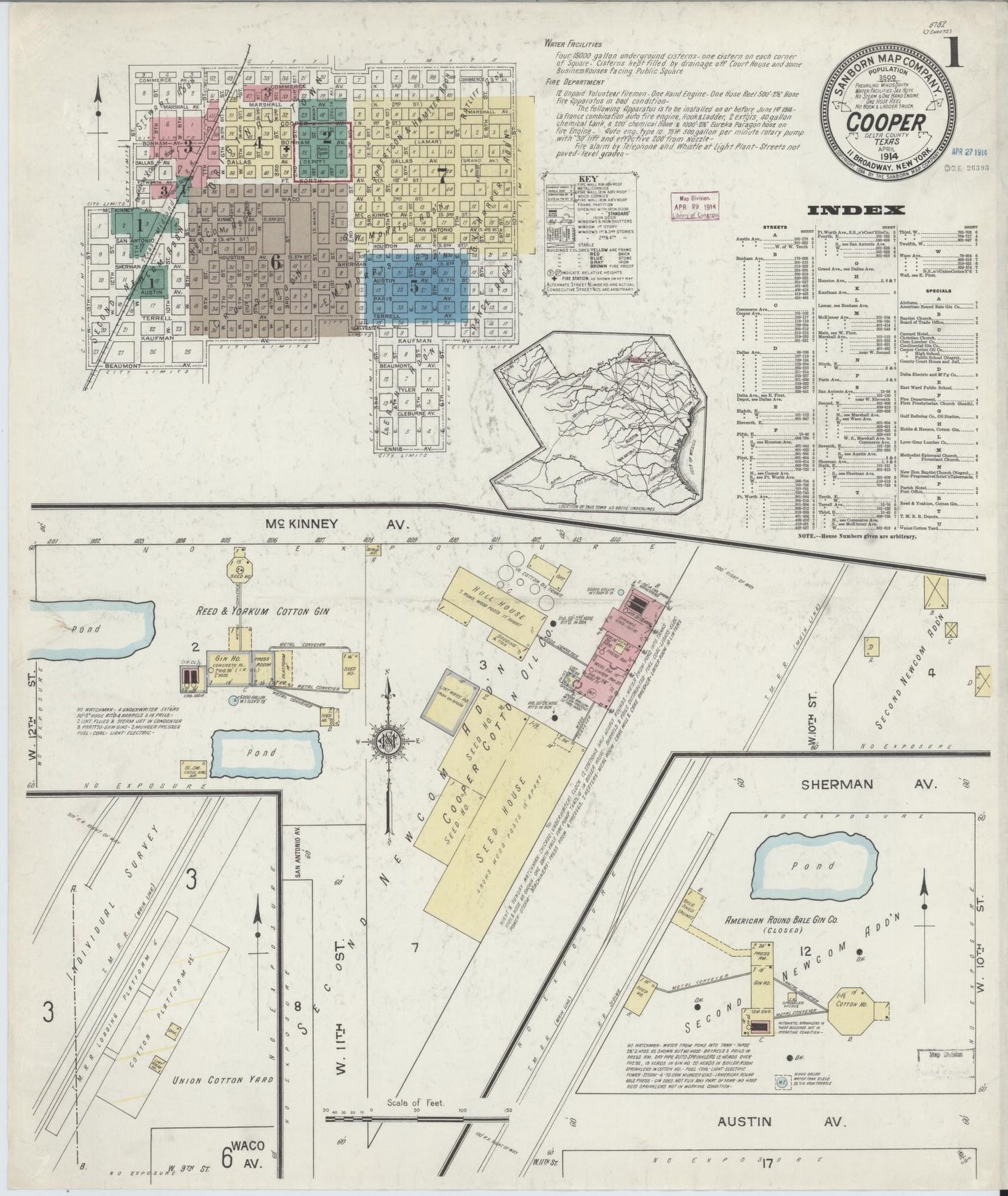 Sanborn Fire Insurance Map from Cooper, Delta County, Texas. (1914) – Historic Sanborn Fire Insurance Map Print