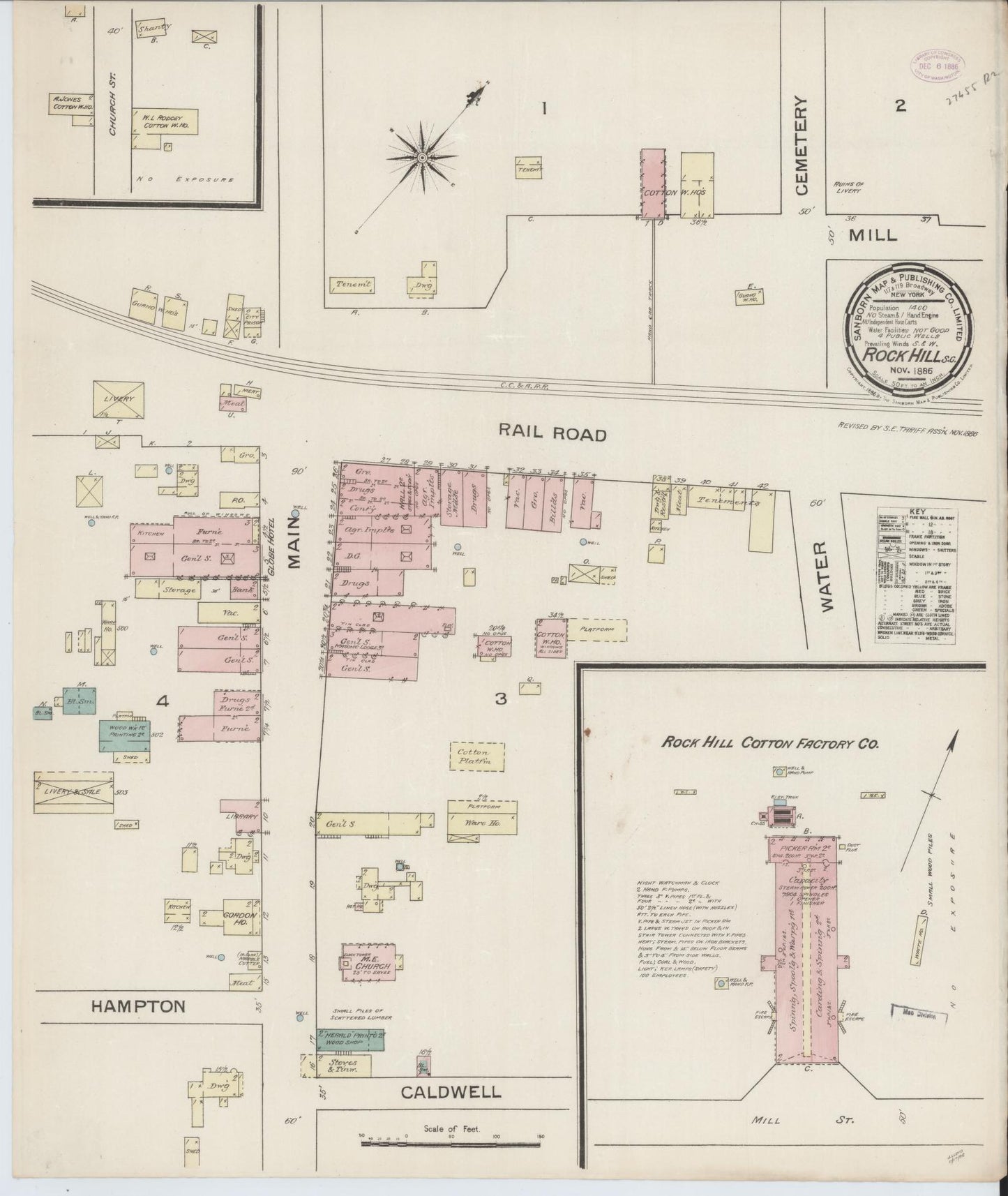 Sanborn Fire Insurance Map from Rock Hill, York County, South Carolina. (1886) – Historic Sanborn Fire Insurance Map Print