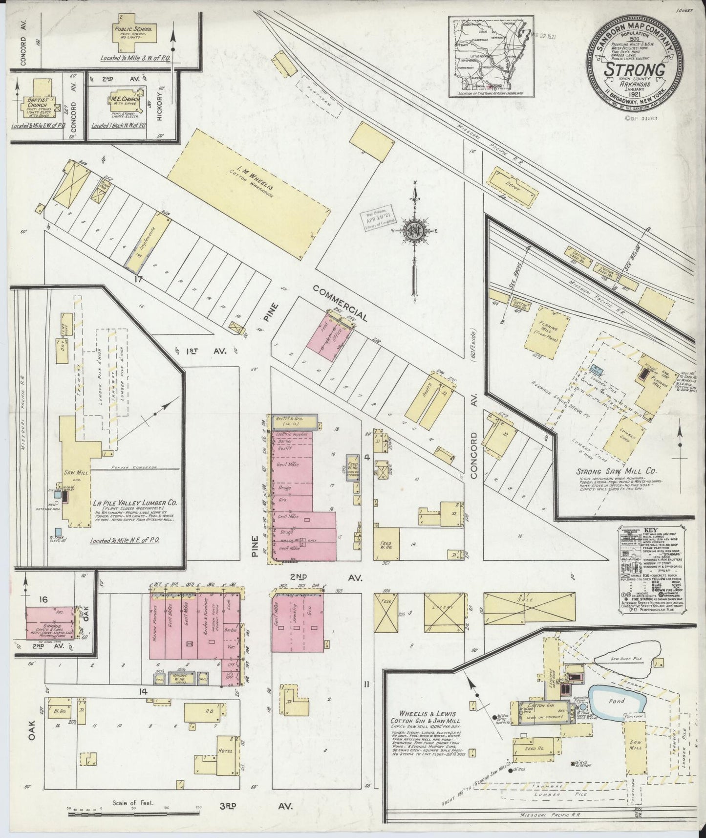 Sanborn Fire Insurance Map from Strong, Union County, Arkansas (1921), Sheet #0001 - Historic Sanborn Fire Insurance Map Print, vintage old map wall art, antique decor, genealogy gift, Arkansas Arkansas map