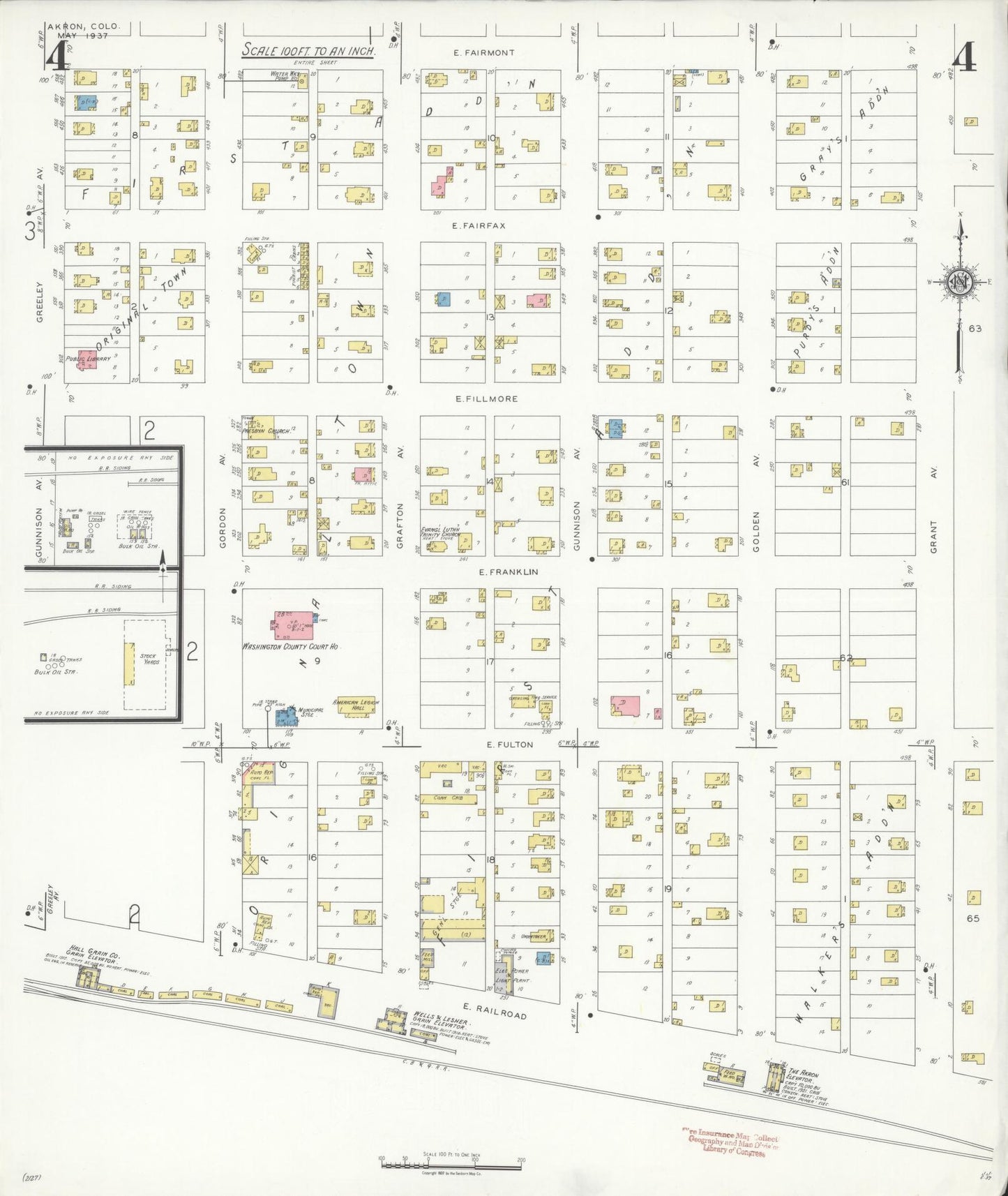 Sanborn Fire Insurance Map from Akron, Washington County, Colorado (1937), Sheet #0004 - Complete Map Set gallery image, historic Sanborn map, vintage wall art, Colorado Colorado