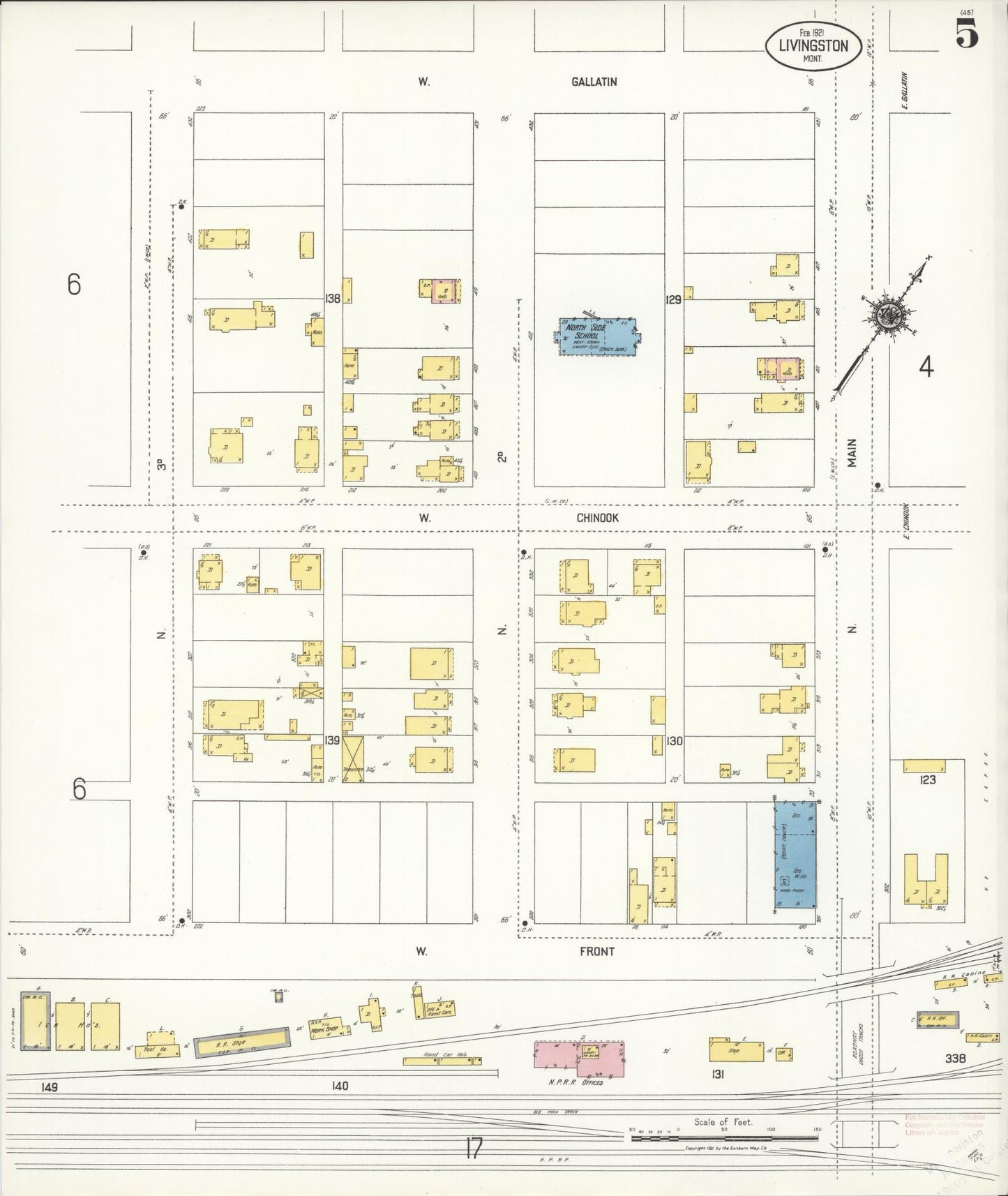 Sanborn Fire Insurance Map from Livingston, Park County, Montana (1921), Sheet #0005 - Historic Sanborn Fire Insurance Map Print, vintage old map wall art, antique decor, genealogy gift, Montana Montana map