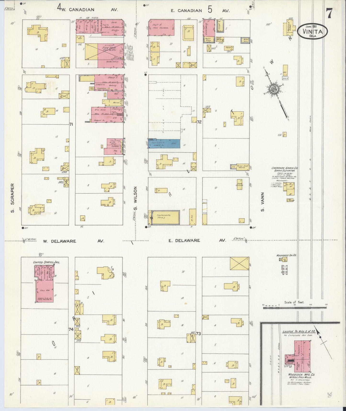 Sanborn Fire Insurance Map from Vinita, Craig County, Oklahoma (1911), Sheet #0007 - Complete Map Set gallery image, historic Sanborn map, vintage wall art, Oklahoma Oklahoma