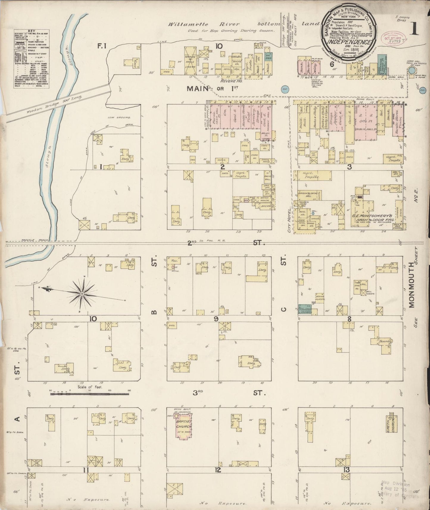 Sanborn Fire Insurance Map from Independence, Polk County, Oregon (1888), Sheet #0001 - Historic Sanborn Fire Insurance Map Print, vintage old map wall art, antique decor, genealogy gift, Oregon Oregon map