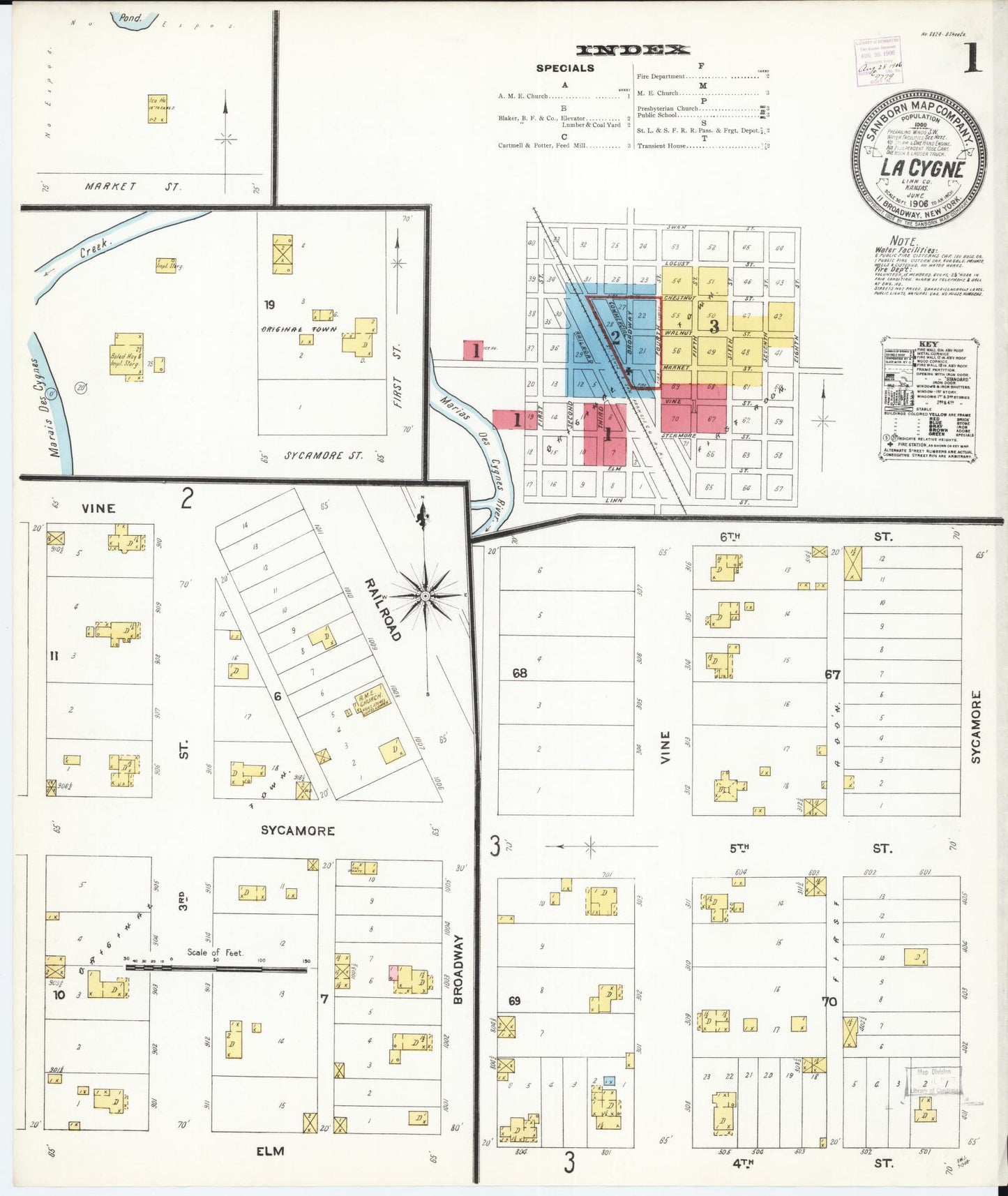 Sanborn Fire Insurance Map from La Cynge, Linn County, Kansas (1906), Sheet #0001 - Historic Sanborn Fire Insurance Map Print, vintage old map wall art, antique decor, genealogy gift, Kansas Kansas map