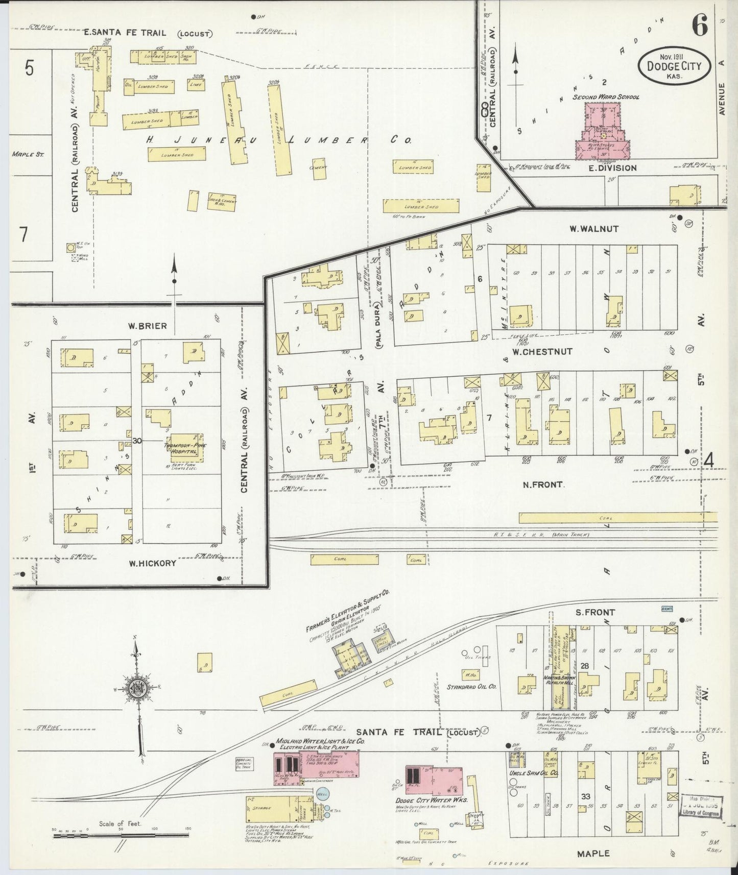 Sanborn Fire Insurance Map from Dodge City, Ford County, Kansas (1911), Sheet #0006 - Historic Sanborn Fire Insurance Map Print, vintage old map wall art, antique decor, genealogy gift, Kansas Kansas map