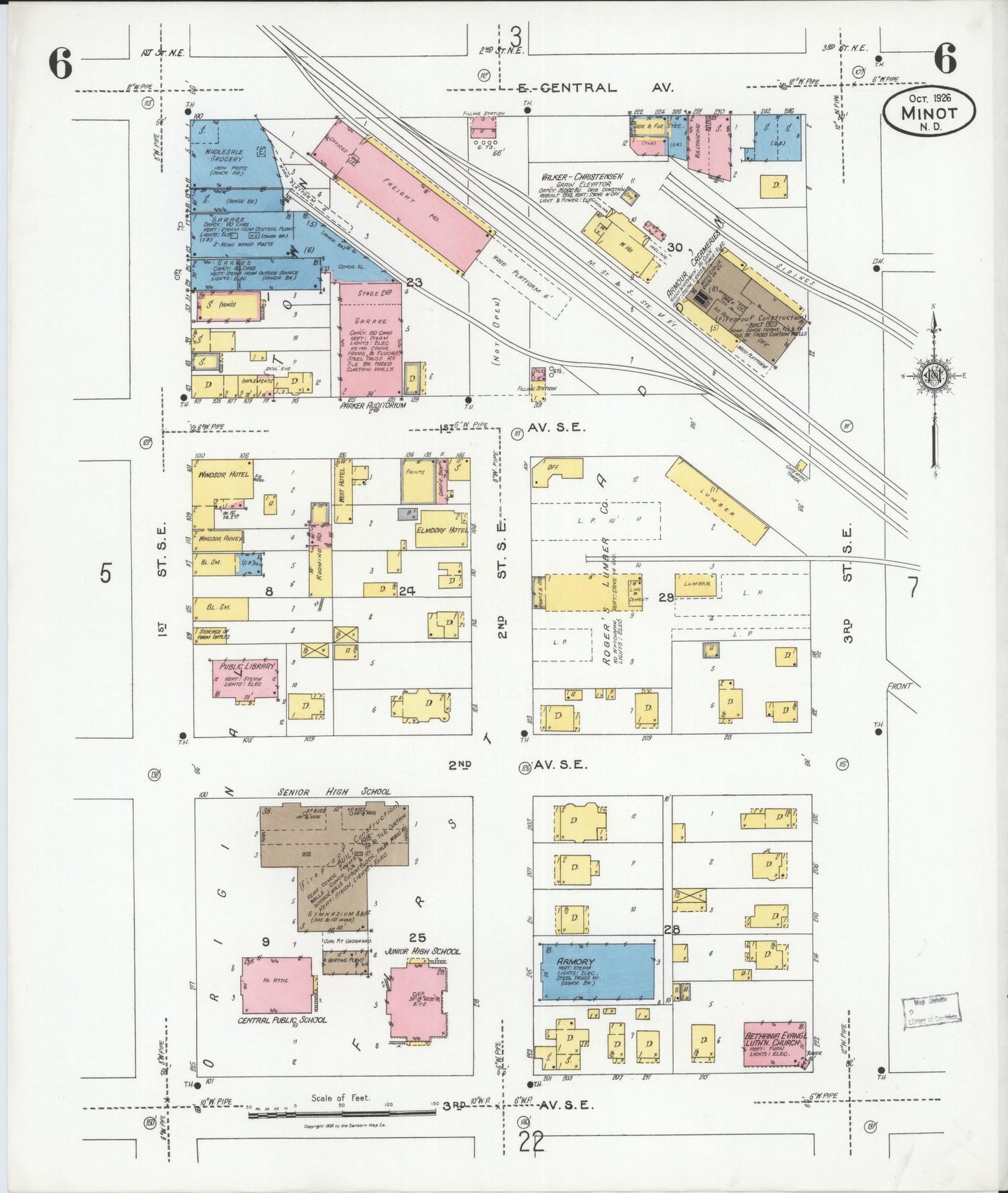 Sanborn Fire Insurance Map from Minot, Ward County, North Dakota (1926), Sheet #0006 - Historic Sanborn Fire Insurance Map Print, vintage old map wall art, antique decor, genealogy gift, North Dakota North Dakota map