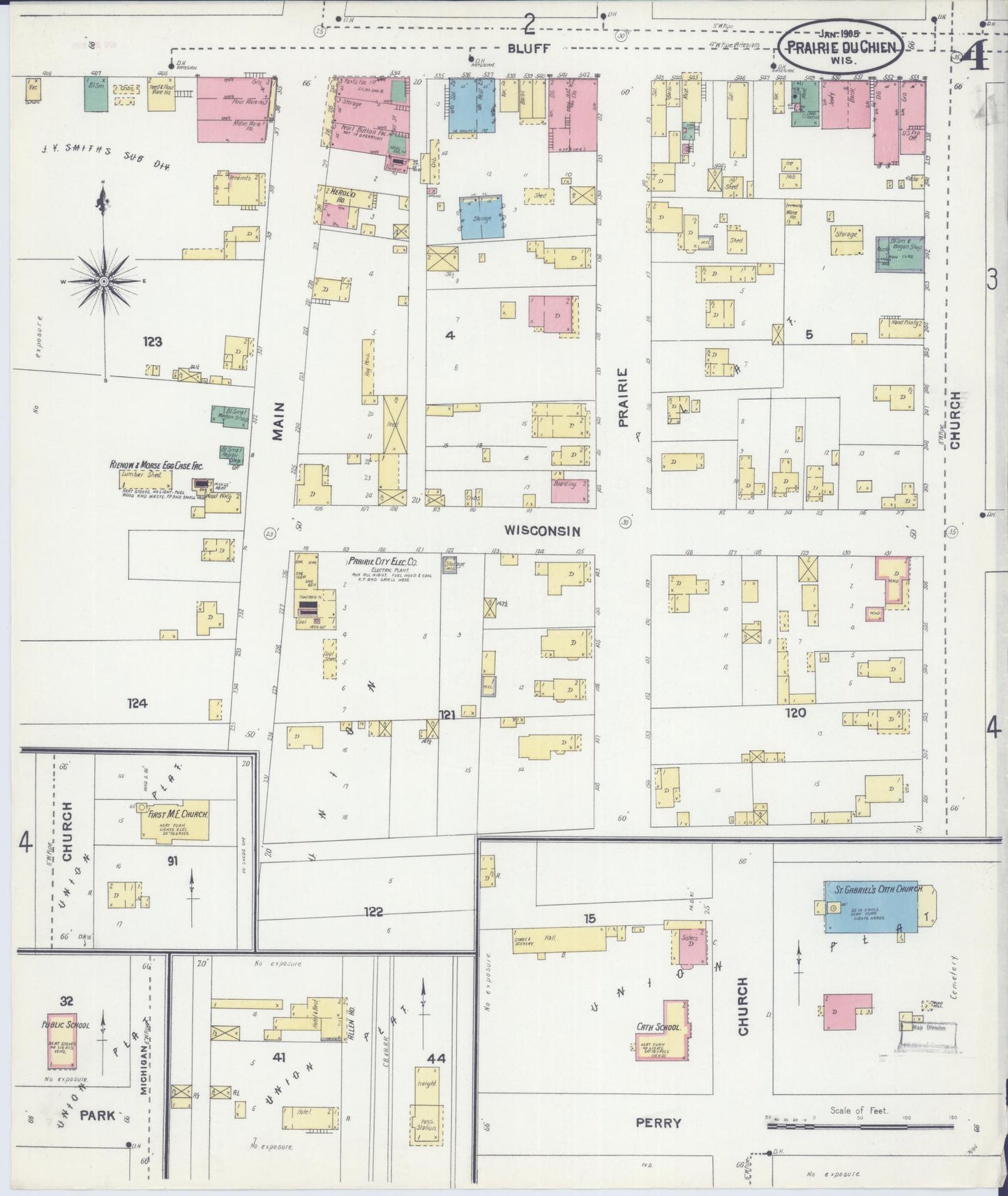 Sanborn Fire Insurance Map from Prairie du Chien, Crawford County, Wisconsin (1905), Sheet #0004 - Historic Sanborn Fire Insurance Map Print, vintage old map wall art, antique decor, genealogy gift, Wisconsin Wisconsin map