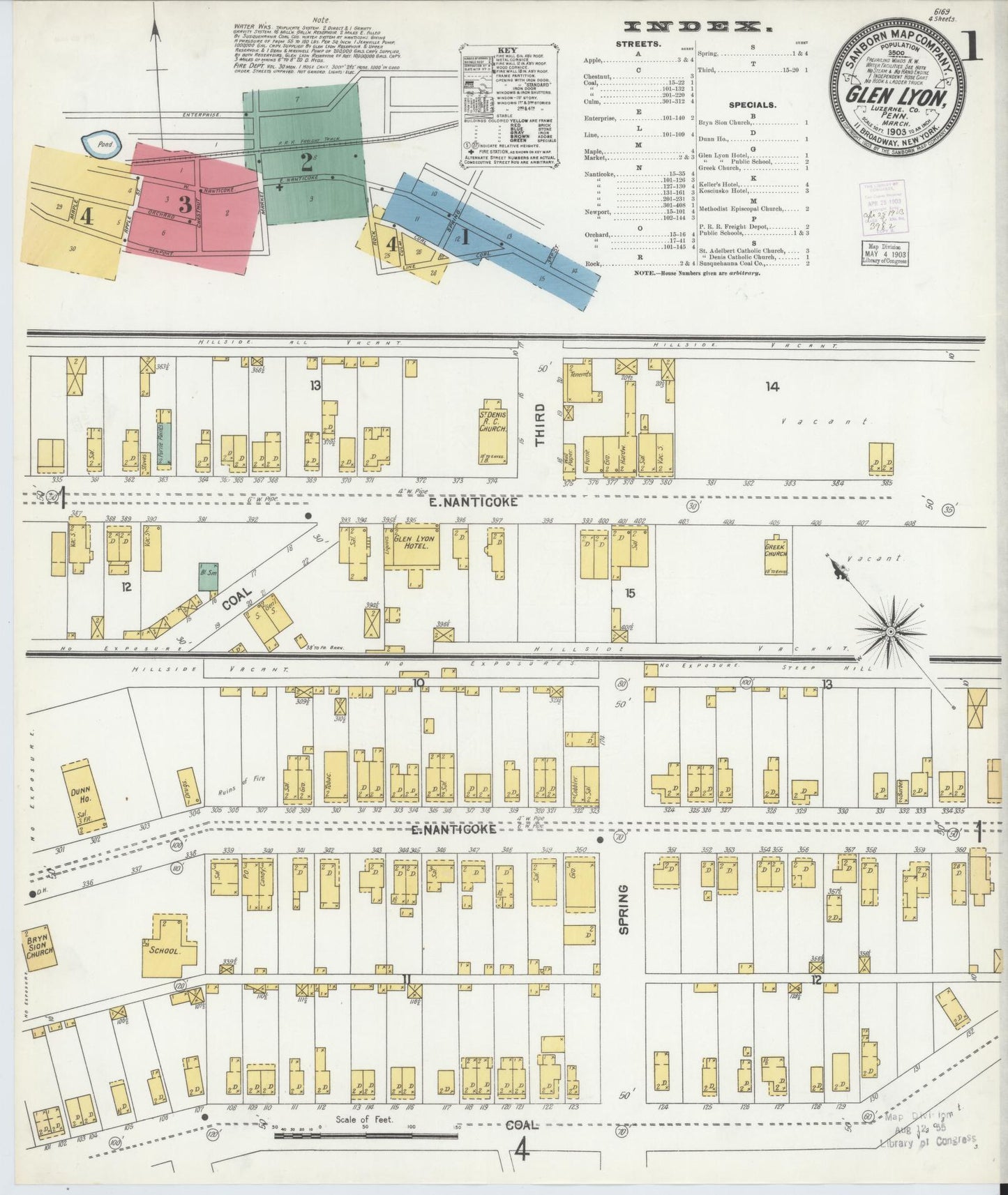Sanborn Fire Insurance Map from Glen Lyon, Luzerne County, Pennsylvania (1903), Sheet #0001 - Historic Sanborn Fire Insurance Map Print, vintage old map wall art, antique decor, genealogy gift, Pennsylvania Pennsylvania map