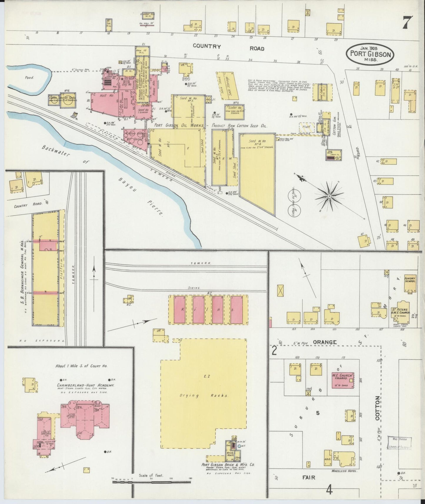 Sanborn Fire Insurance Map from Port Gibson, Claiborne County, Mississippi (1905), Sheet #0007 - Historic Sanborn Fire Insurance Map Print, vintage old map wall art, antique decor, genealogy gift, Mississippi Mississippi map