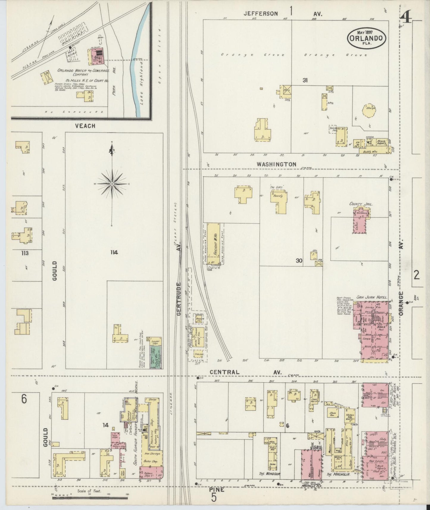 Sanborn Fire Insurance Map from Orlando, Orange County, Florida (1897), Sheet #0004 - Historic Sanborn Fire Insurance Map Print, vintage old map wall art, antique decor, genealogy gift, Florida Florida map