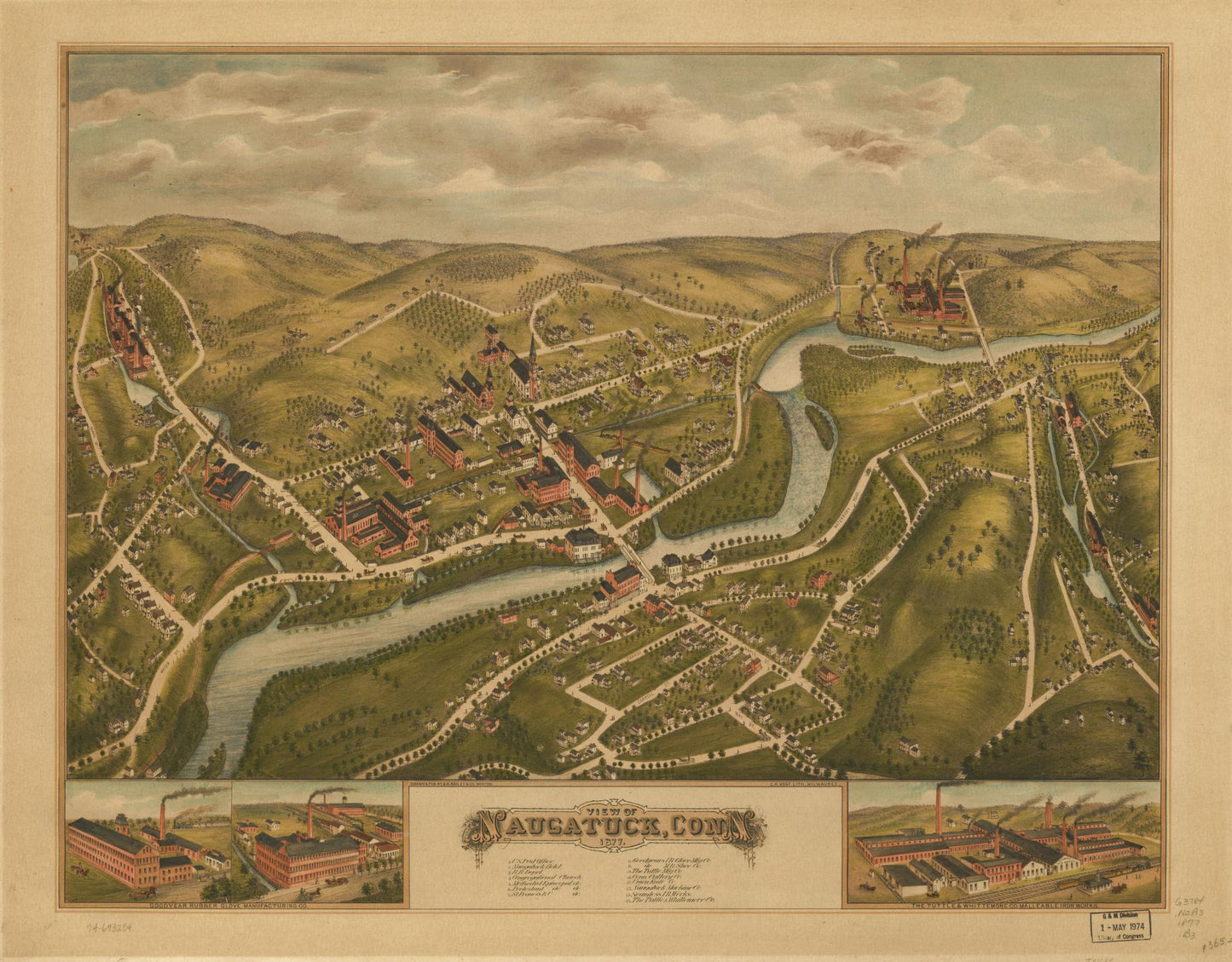 View of Naugatuck, Conn. 1877. (1877) – Historic Bird’s-Eye View Panorama Print