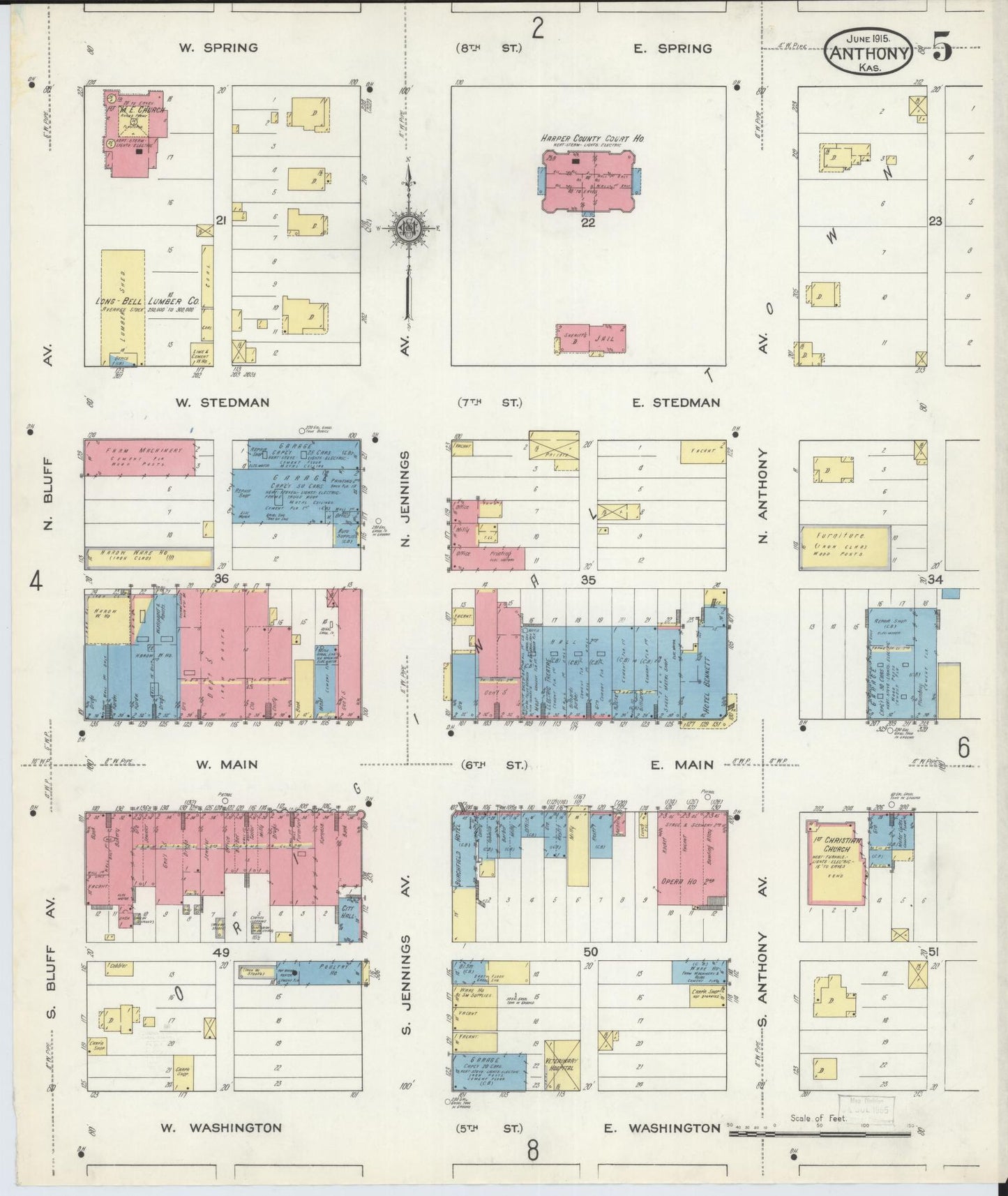 Sanborn Fire Insurance Map from Anthony, Harper County, Kansas (1915), Sheet #0005 - Historic Sanborn Fire Insurance Map Print, vintage old map wall art, antique decor, genealogy gift, Kansas Kansas map