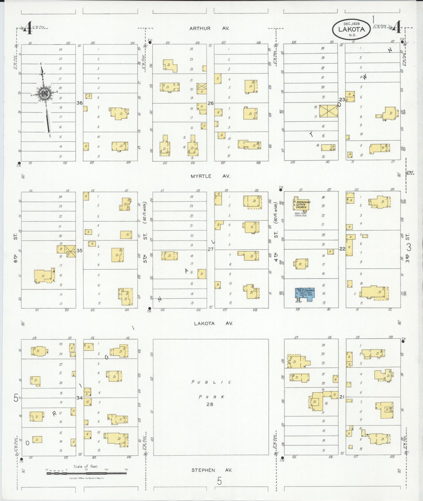 Sanborn Fire Insurance Map from Lakota, Nelson County, North Dakota (1928), Sheet #0004 - Historic Sanborn Fire Insurance Map Print, vintage old map wall art, antique decor, genealogy gift, North Dakota North Dakota map
