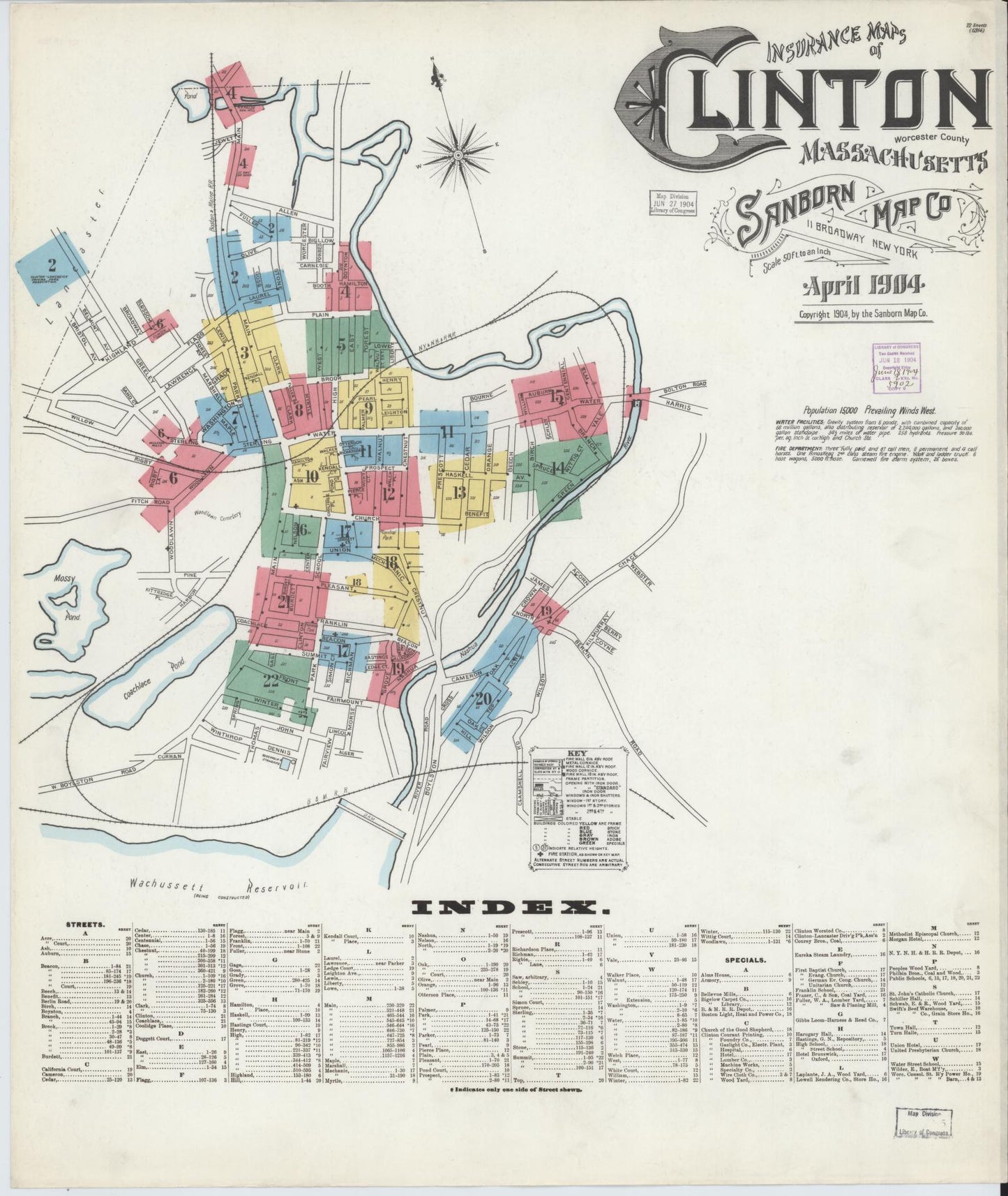 Sanborn Fire Insurance Map from Clinton, Worcester County, Massachusetts (1904), Sheet #0001 - Historic Sanborn Fire Insurance Map Print, vintage old map wall art, antique decor, genealogy gift, Massachusetts Massachusetts map
