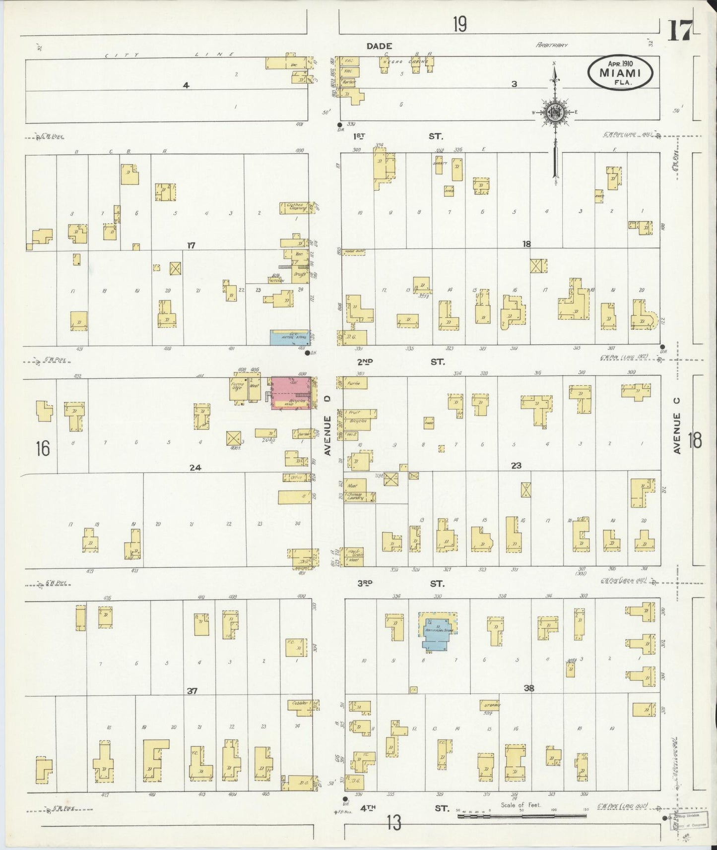 Sanborn Fire Insurance Map from Miami, Dade County, Florida (1910), Sheet #0017 - Historic Sanborn Fire Insurance Map Print, vintage old map wall art, antique decor, genealogy gift, Florida Florida map