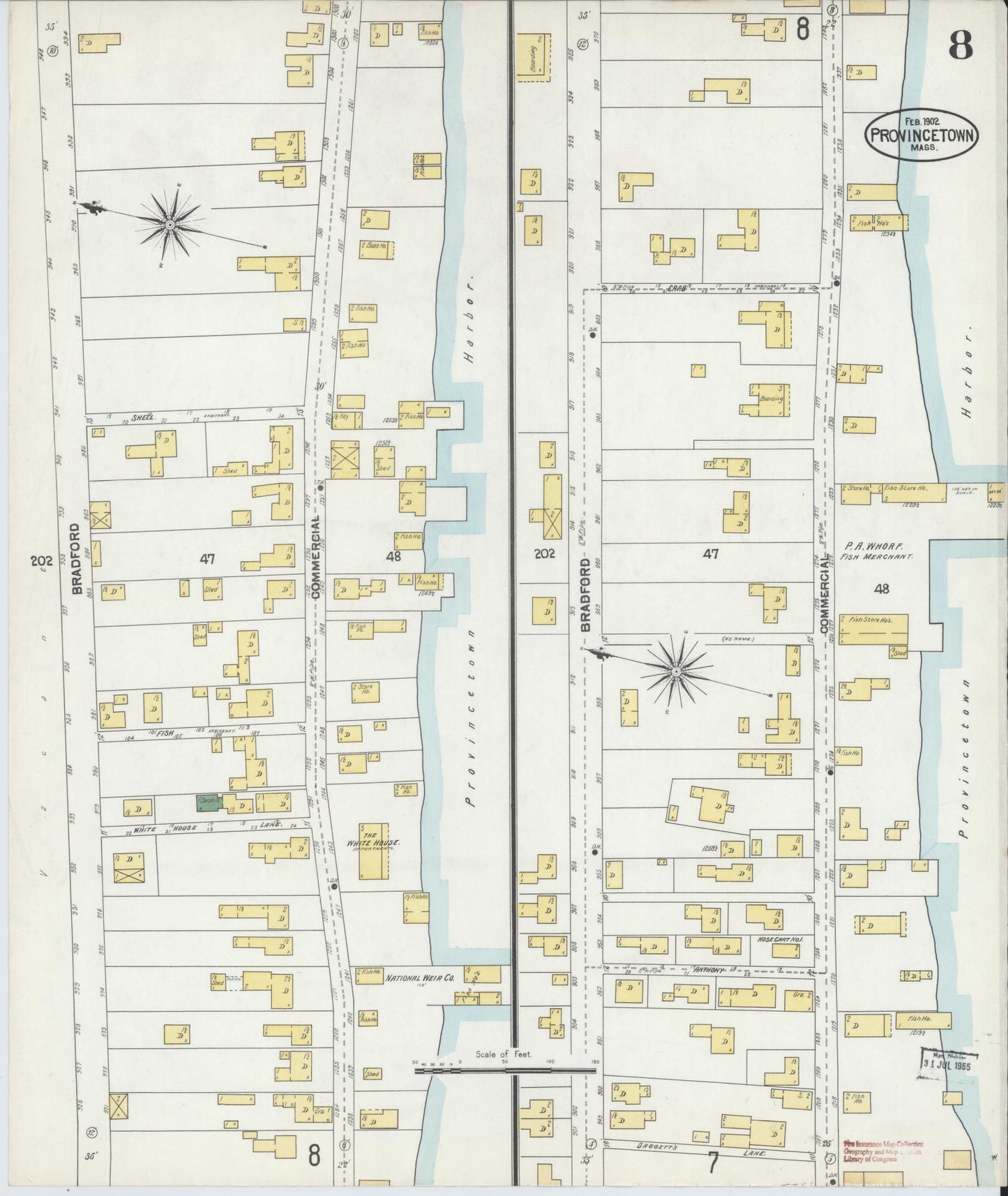 Sanborn Fire Insurance Map from Provincetown, Barnstable County, Massachusetts (1902), Sheet #0008 - Historic Sanborn Fire Insurance Map Print, vintage old map wall art, antique decor, genealogy gift, Massachusetts Massachusetts map