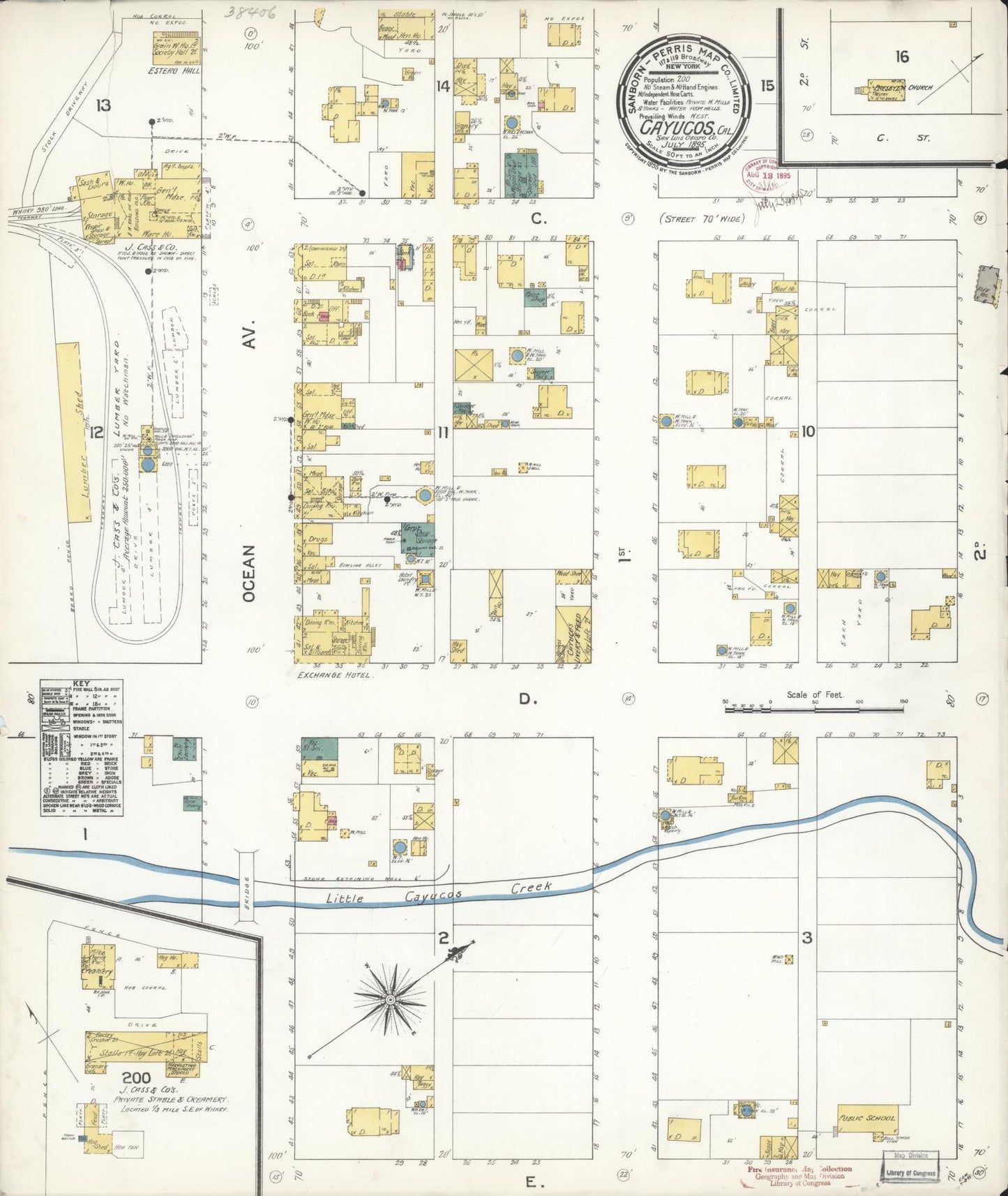 Sanborn Fire Insurance Map from Cayucos, San Luis Obispo County, California (1895), Sheet #0001 - Historic Sanborn Fire Insurance Map Print, vintage old map wall art, antique decor, genealogy gift, California California map