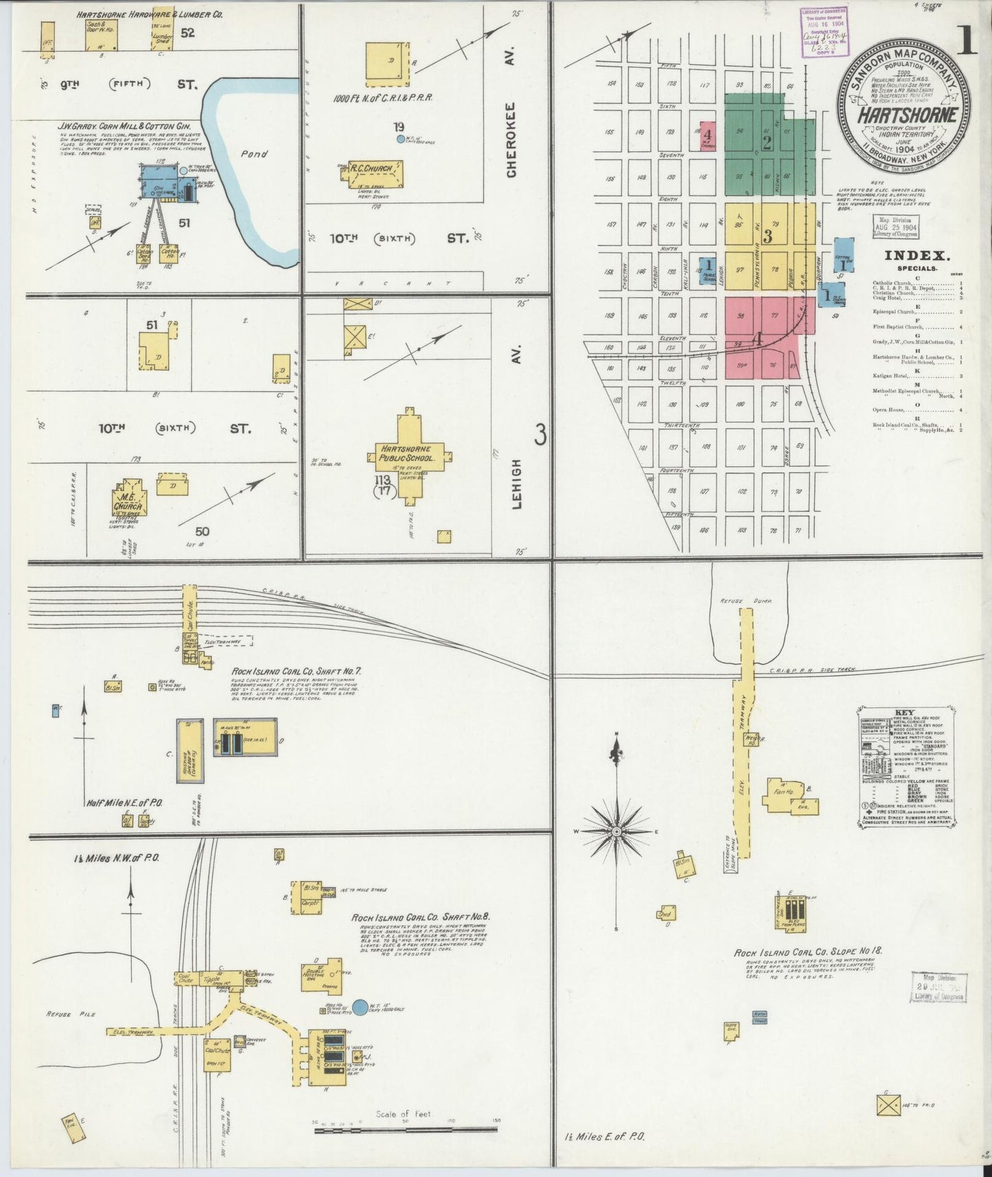 Sanborn Fire Insurance Map from Hartshorne, Pittsburg County, Oklahoma (1904), Sheet #0001 - Historic Sanborn Fire Insurance Map Print, vintage old map wall art, antique decor, genealogy gift, Oklahoma Oklahoma map
